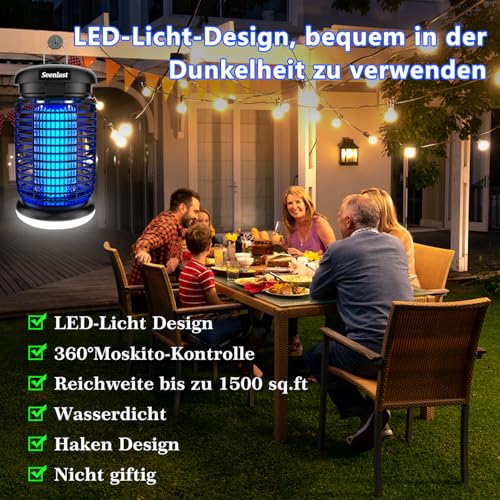 Detalle de Seenlast Lampe Anti Moustique LED 15W – Tueur d'Insectes Électrique 4200V, IPX4, 140 m²