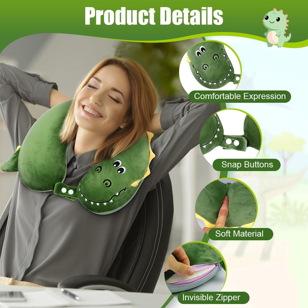 Detalle de Alaoo Travel Pillow: Removable Memory Foam Kids U‑Shaped Neck Pillow with Eye Mask
