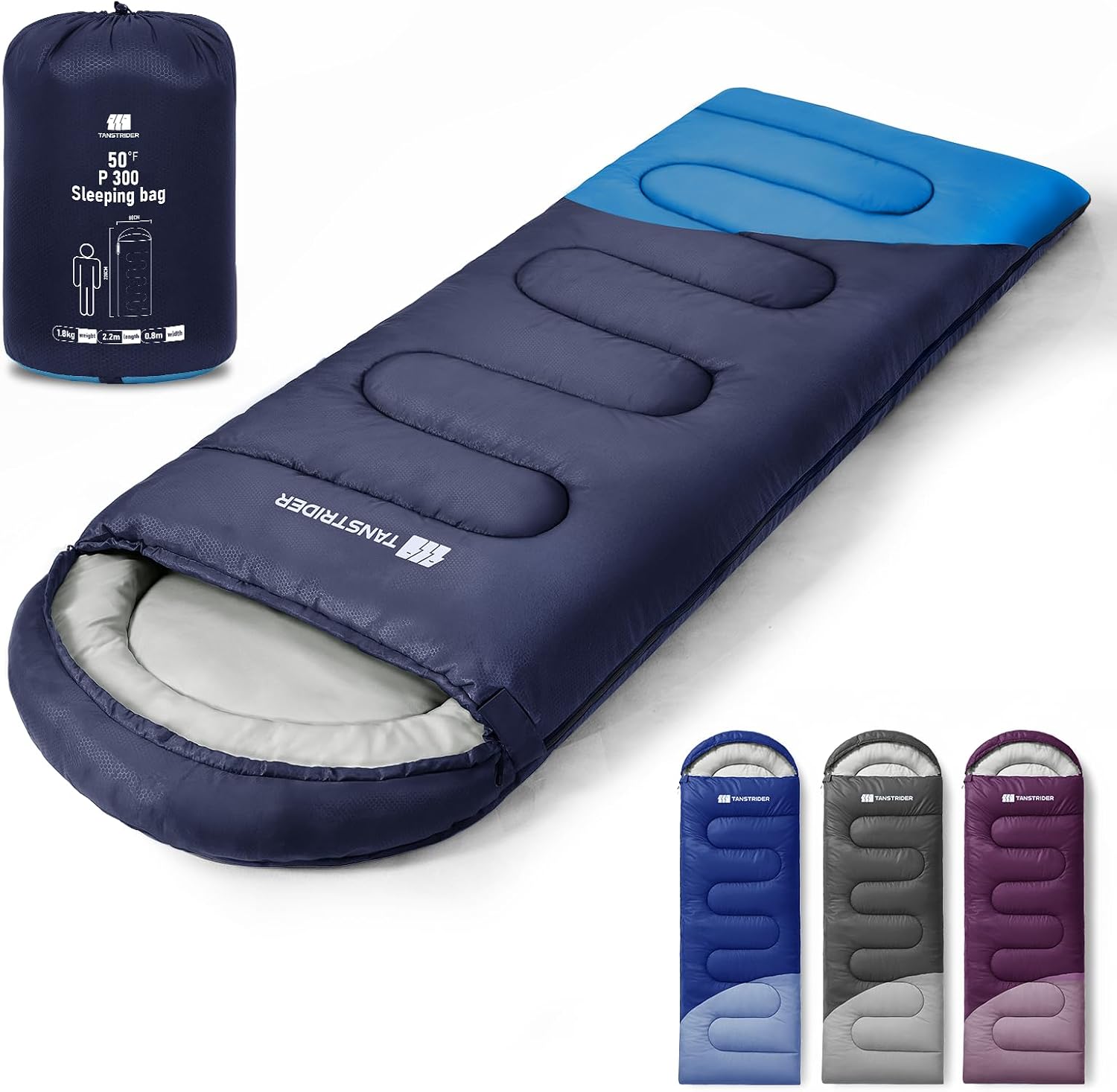 Detalle de TANSTRIDER KJFCB54037258-US01 Sleeping Bag with Compression Sack, Navy Blue
