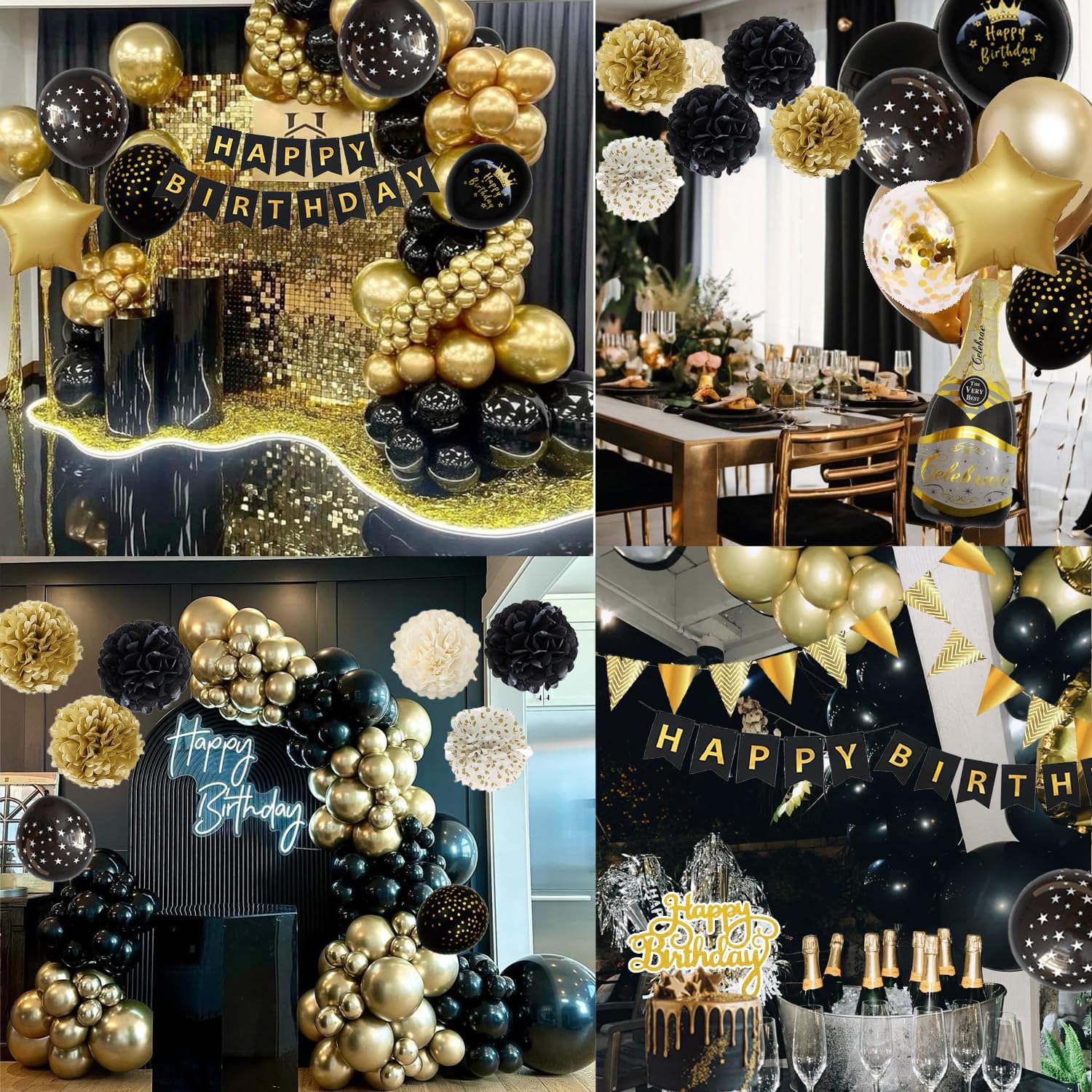 Thumbnail 3 de Birthday Decorations Black Gold Party Decoration Set
