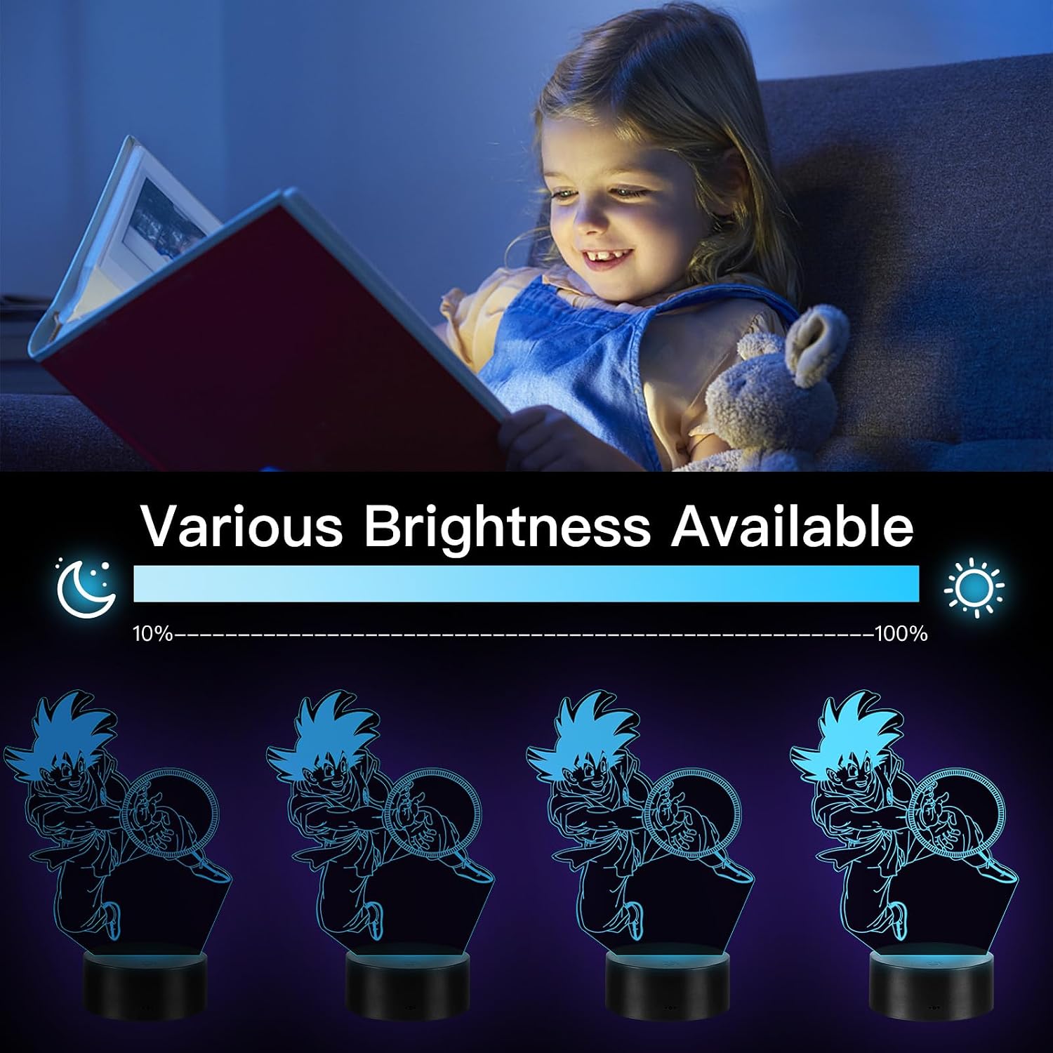 Detalle 2 de Eygerur Lampe Goku 2-en-1: Veilleuse 3D LED Illusion pour Enfants avec Télécommande et 16 Couleurs