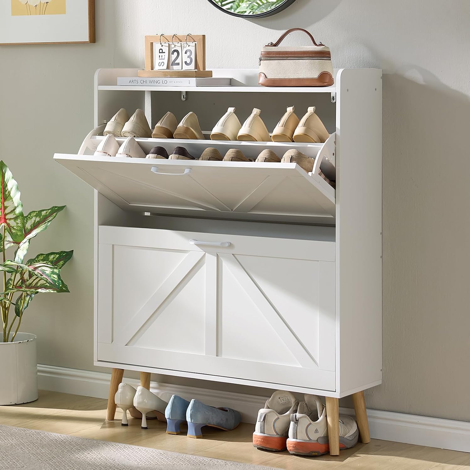 Detalle de LEYAOYAO Shoe Cabinet with 2 Flip Drawers