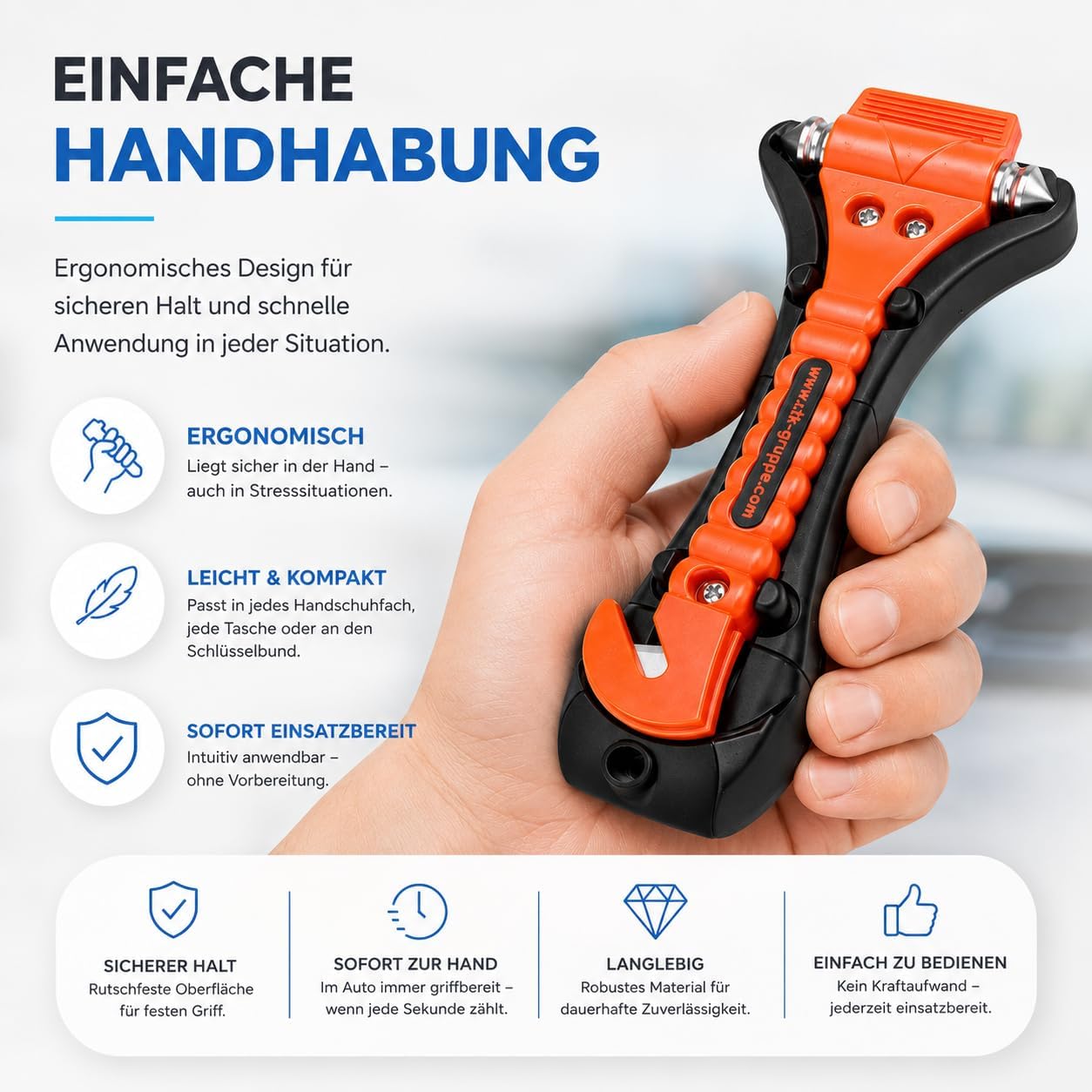 Thumbnail 4 de 2er Notfallhammer Autozubehör Set mit Gurtschneider – lebensrettendes Werkzeug für Auto, Pkw, LKW
