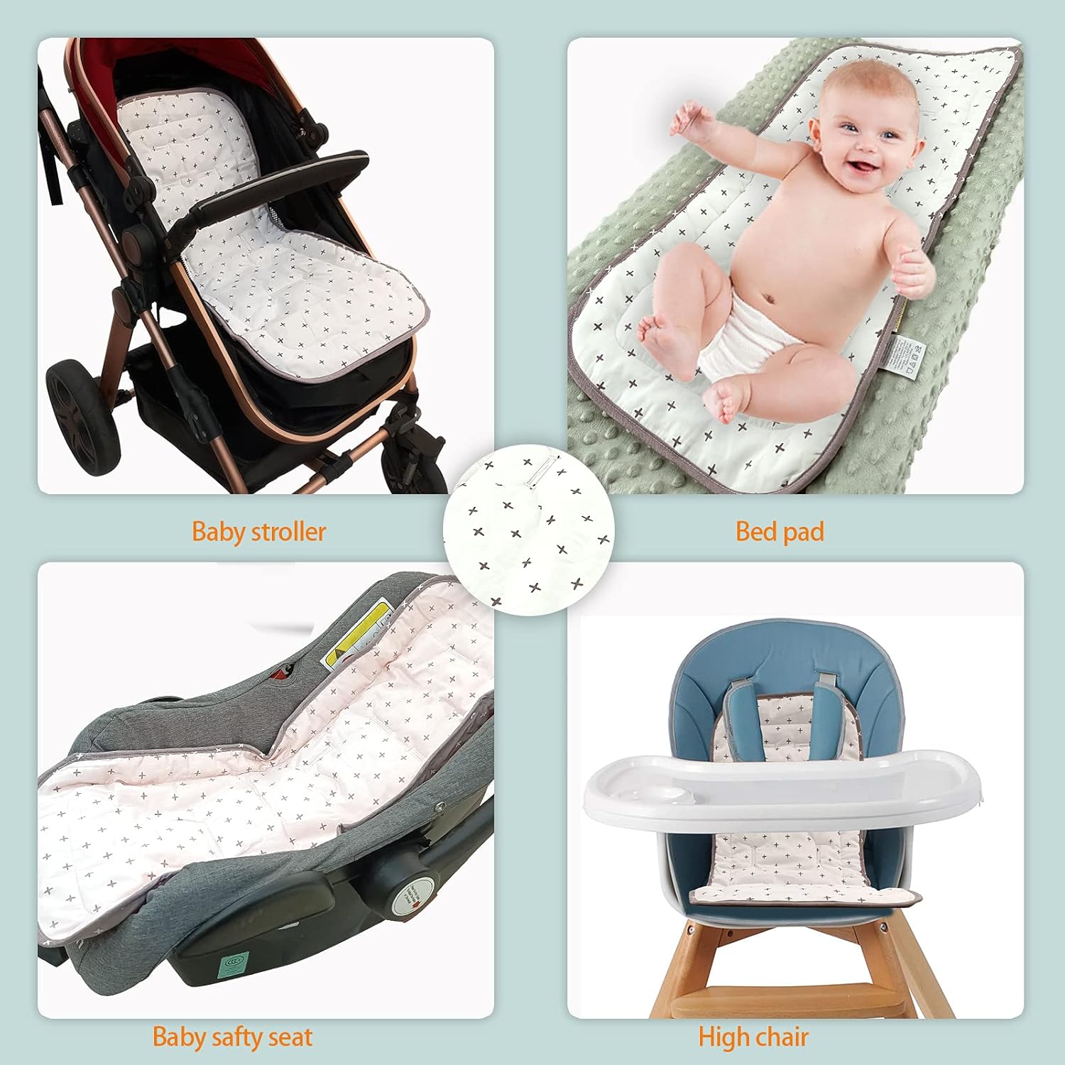 Thumbnail 5 de Baby Sitzauflage für Kinderwagen – weiche, reversible Baumwolle-Einsätze 34x78 cm