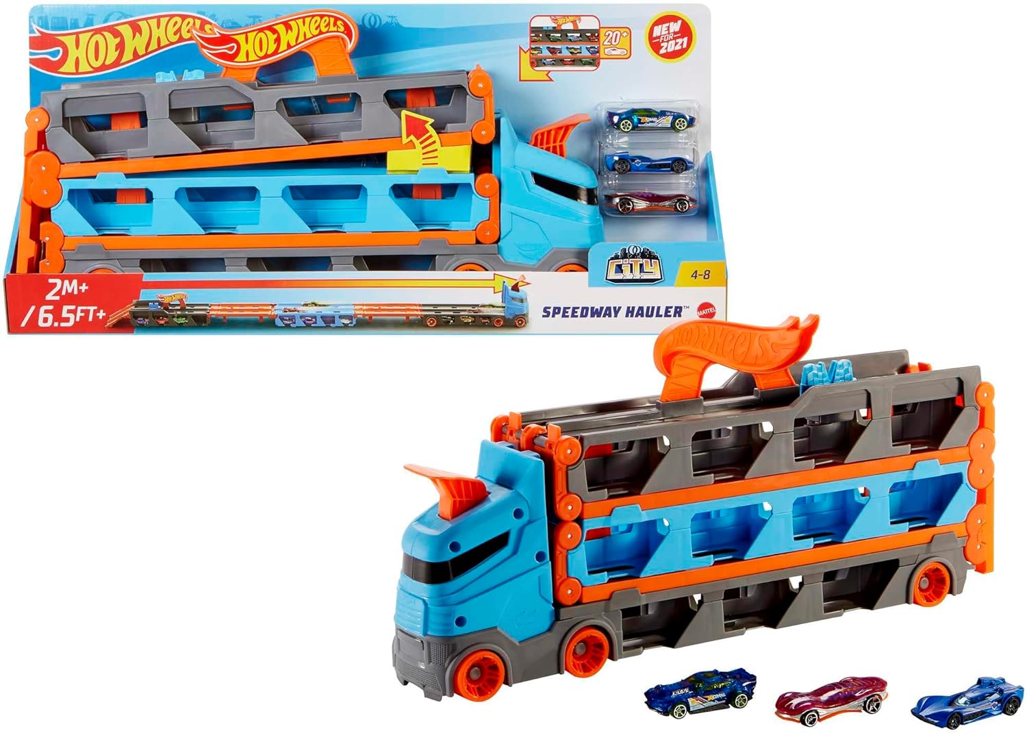 Hot Wheels Super Transporteur Extensible HGH33 : semi-remorque qui se déplie en piste