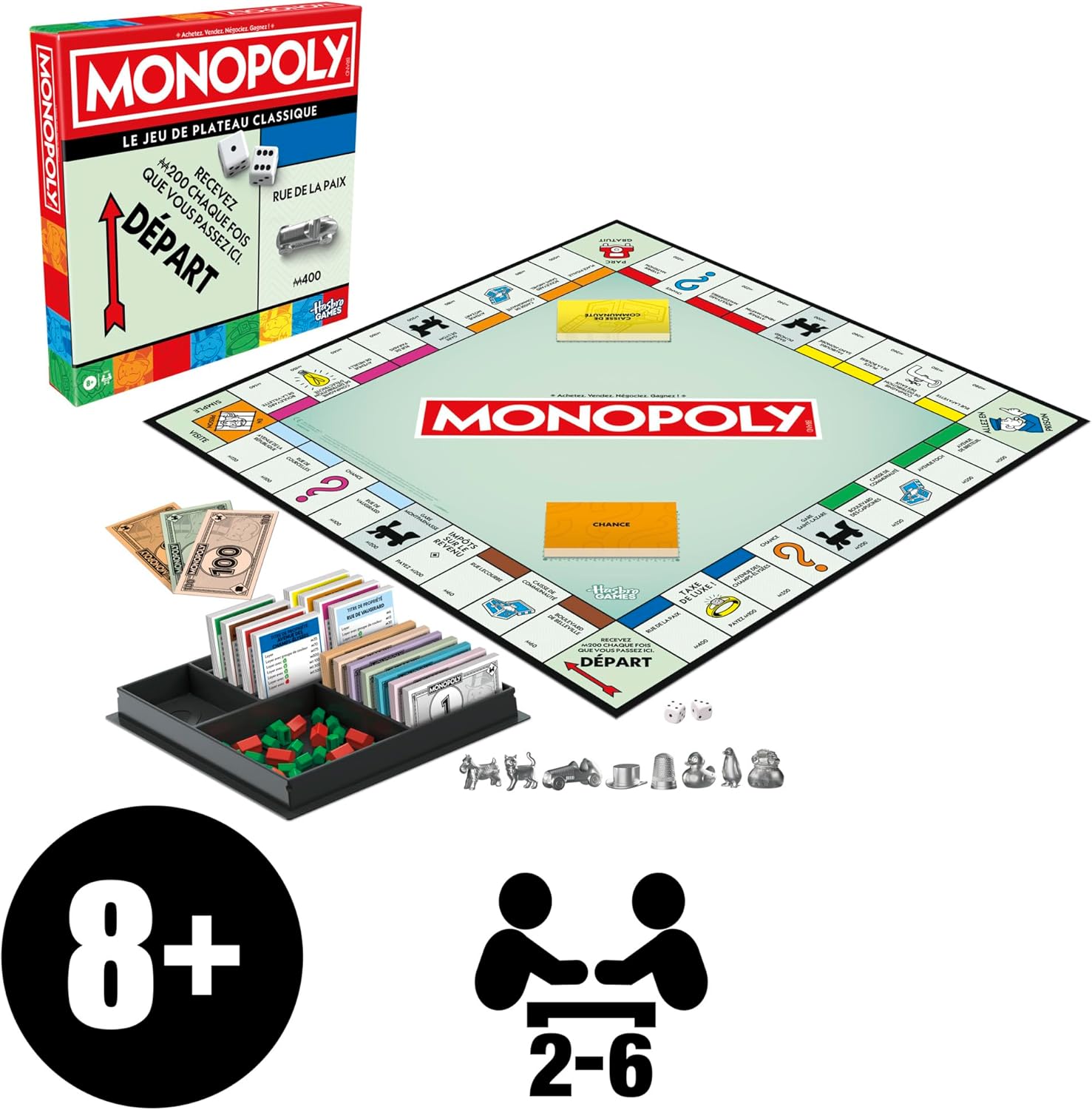 Detalle de Monopoly — Jeu de plateau avec boîte de rangement et pions grand format (version française)