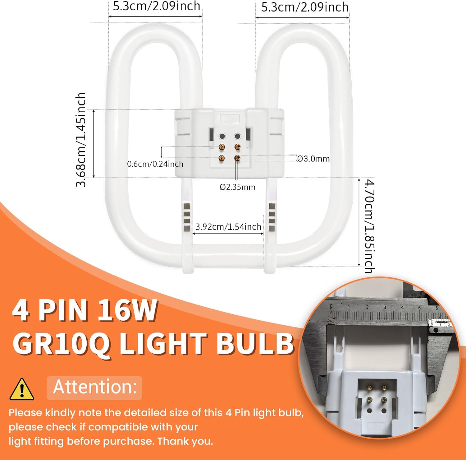 Thumbnail 6 de Akynite GR10q 4-Pin 16W CFL Bulb — Warm White 3500K, 950LM, Small 13.3x13.3cm, Not Dimmable