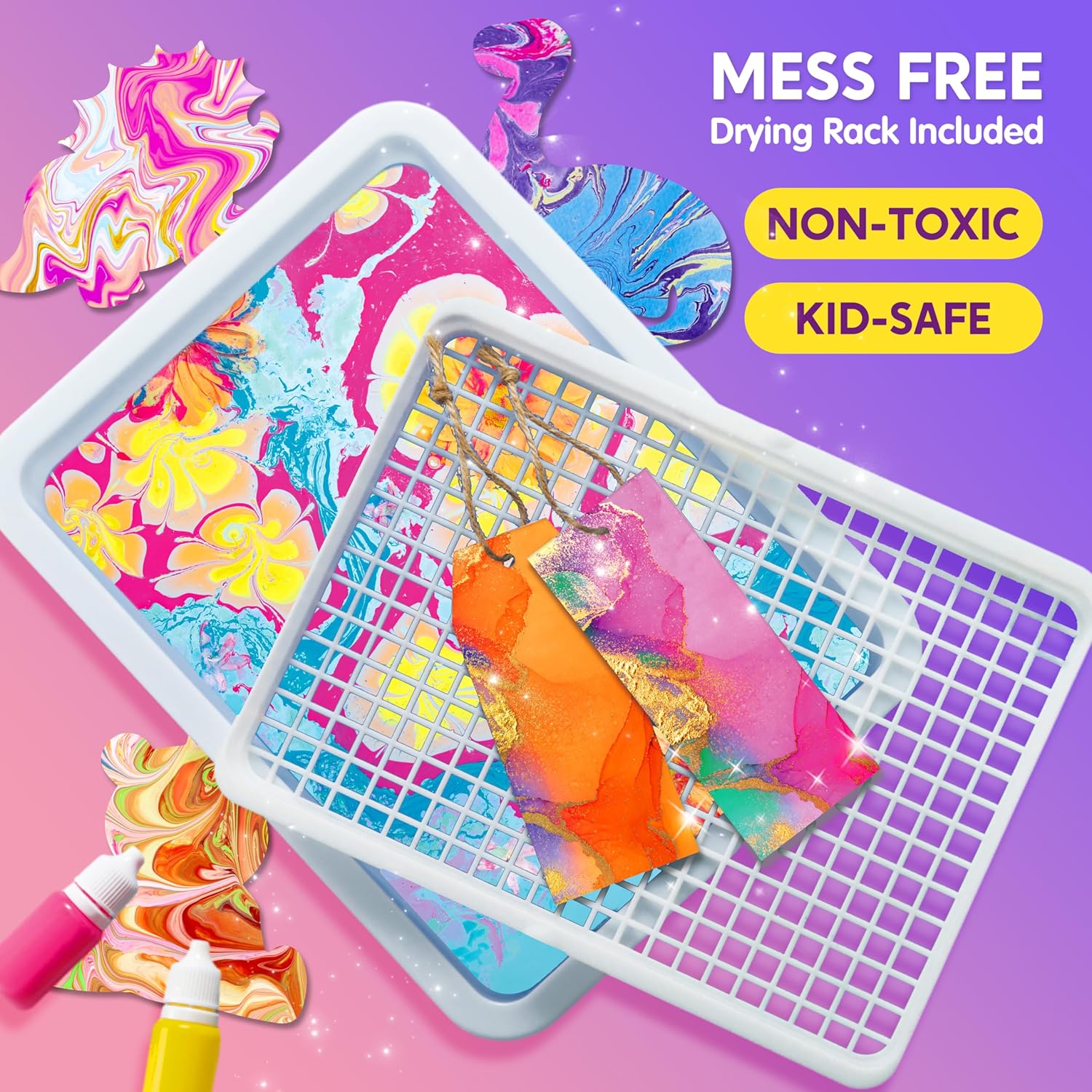 Detalle 2 de Klever Kits Wasser Marmorierfarbe für Kinder – All-in-One Bastelset für kreative Marmoreffekte