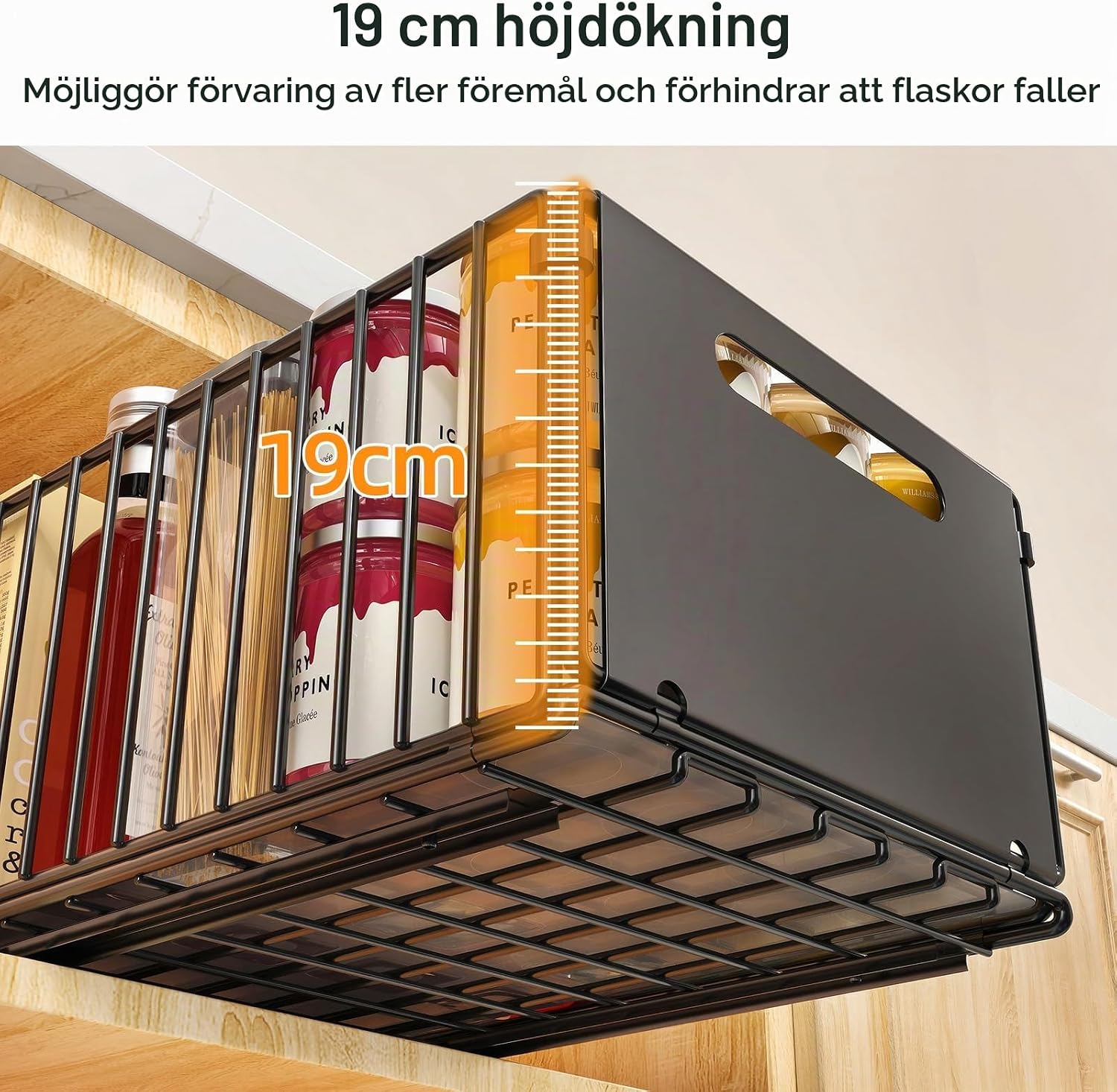 Detalle de Hexify utdragbara kökslådor i kolstål, 2-pack med 19 cm hög kant