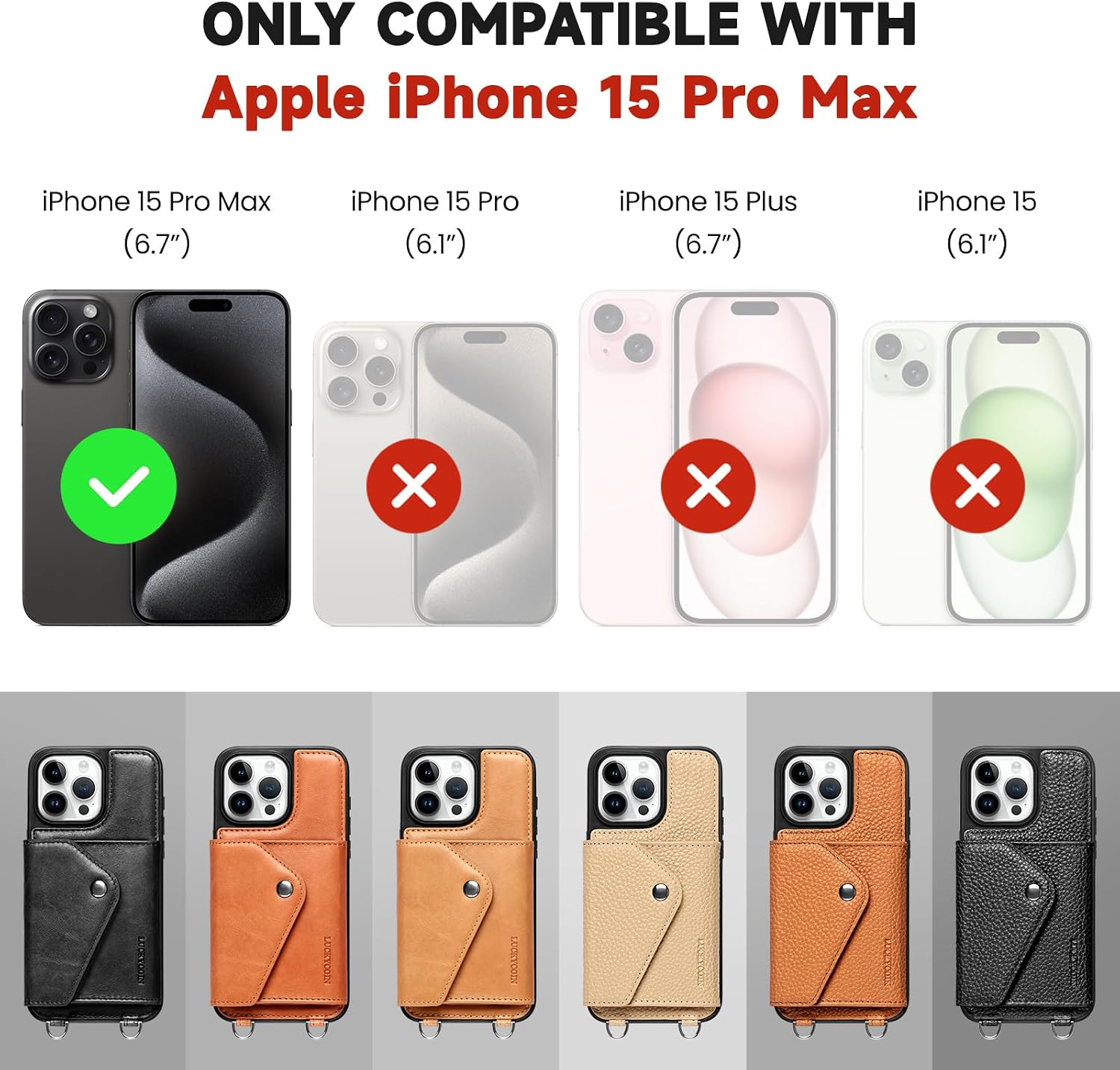 Thumbnail 6 de LUCKYCOIN Crossbody Leather Phone Case for iPhone 15 Pro Max with Expandable Card Holder