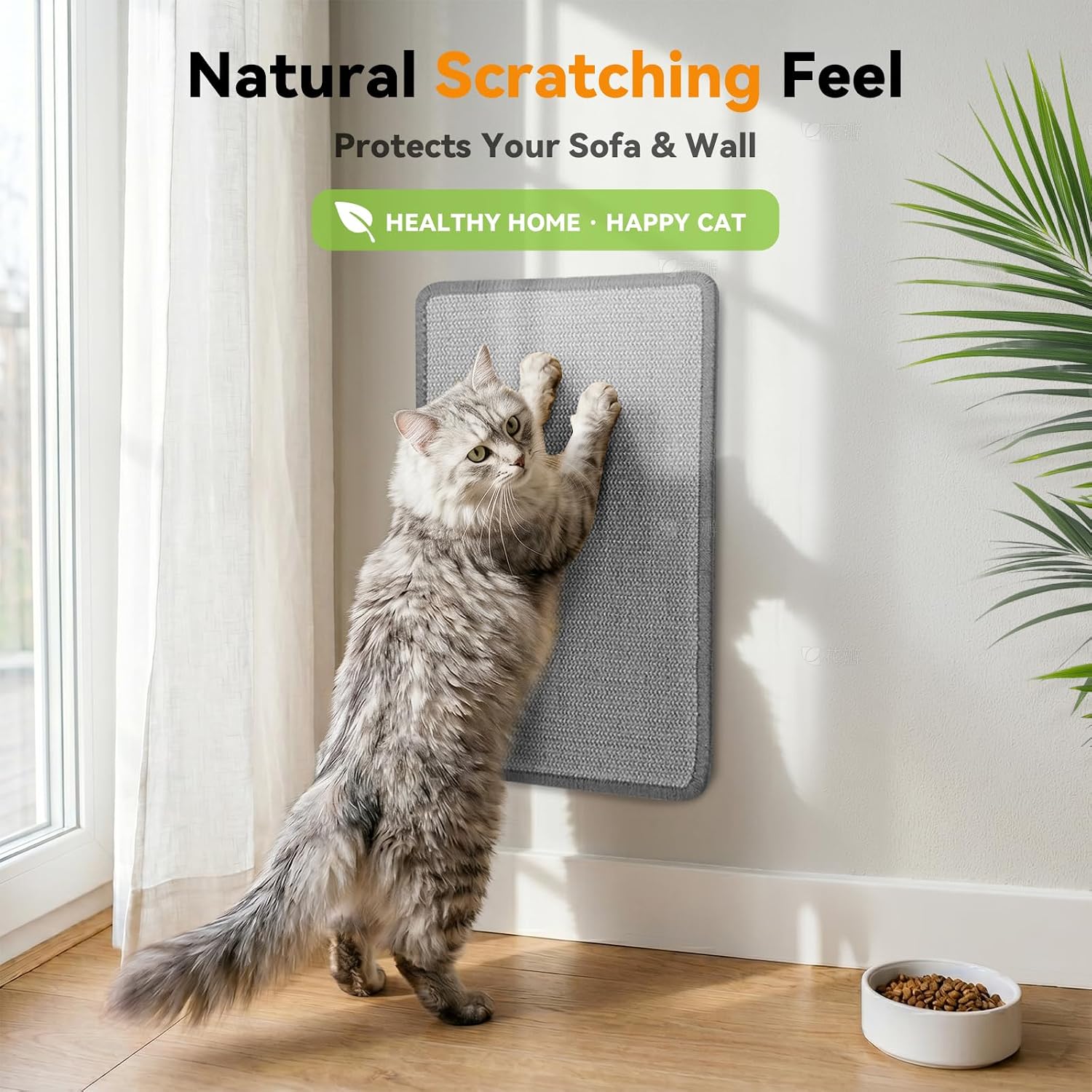 Detalle de Gimars 60 x 40 cm Cat Scratching Mat: Natural Sisal, Non-Slip Wall & Couch Protector (Grey)