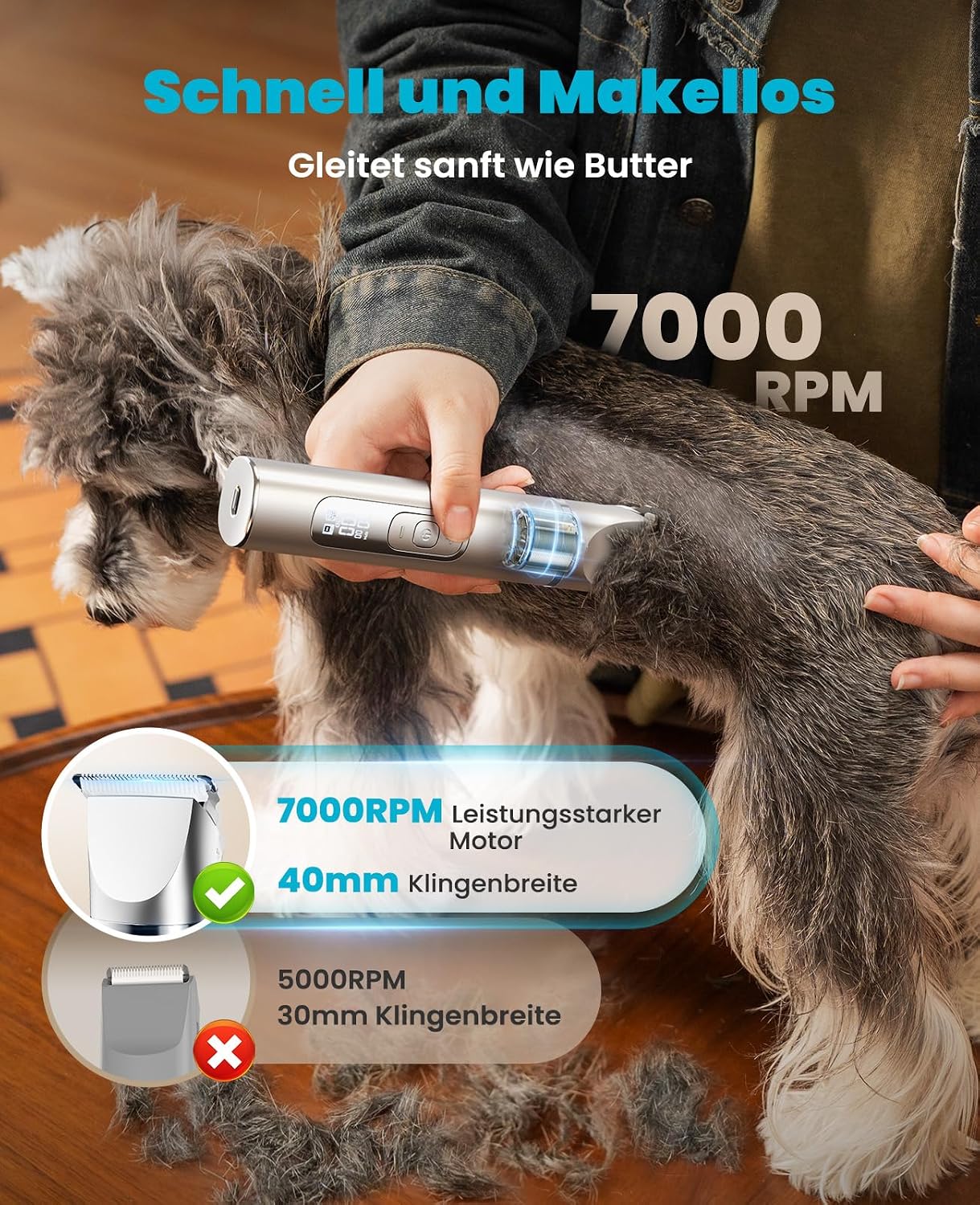 Detalle de oneisall 4 in 1 Hundeschermaschine Set – Leiser Multifunktions-Trimmer mit Nagelpflege (Silber)