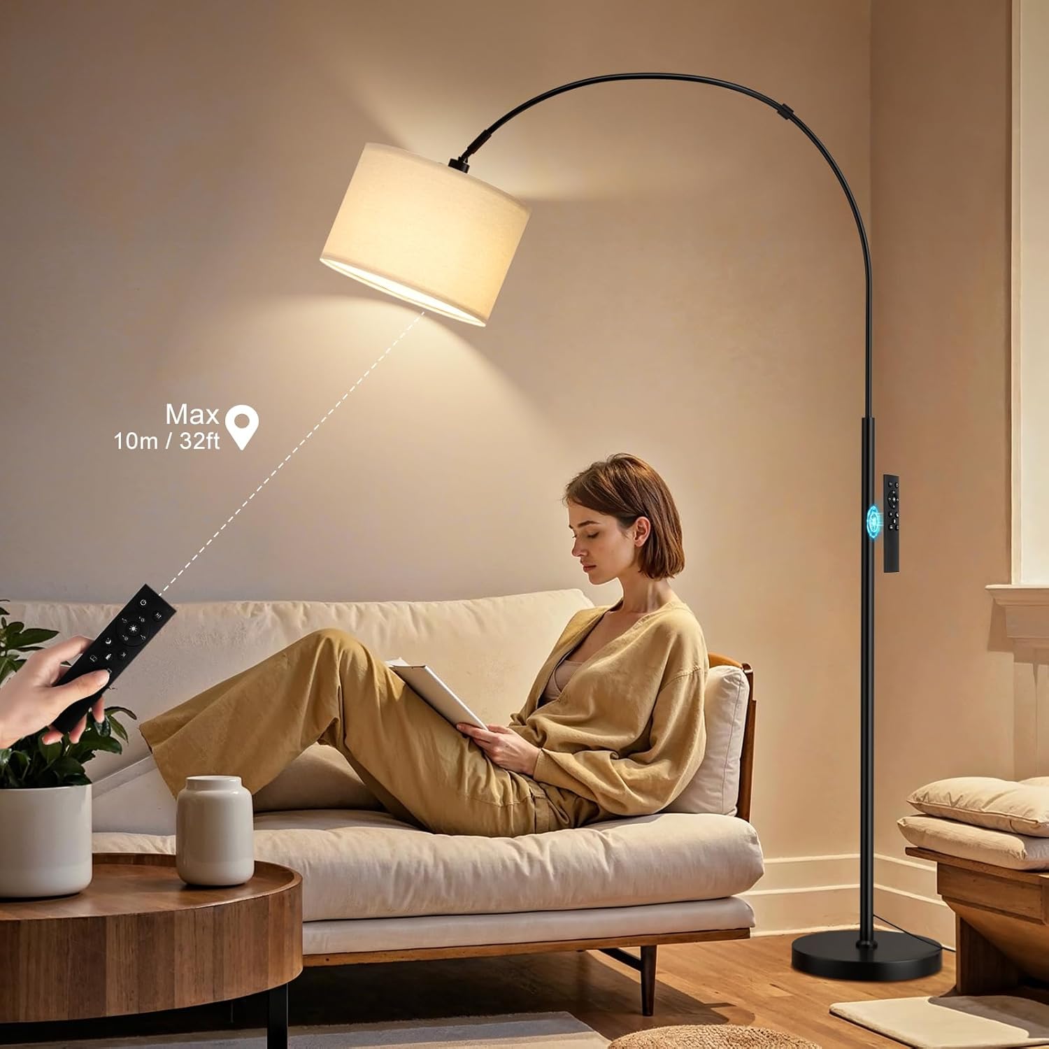 Thumbnail 4 de PreeOtti Arc Floor Lamp: Remote-Controlled, Dimmable 3-Colour Temperatures at 180cm Arc