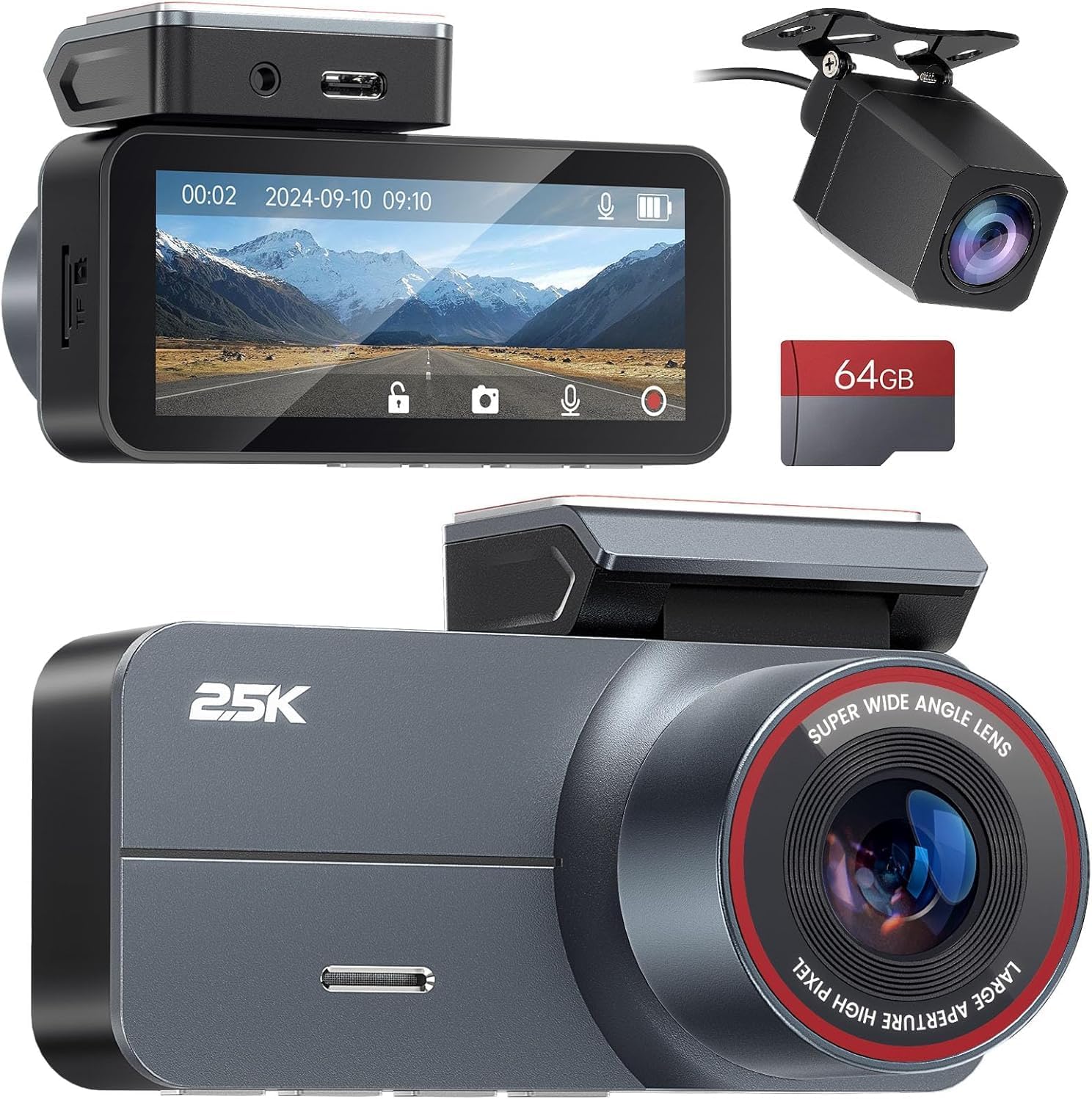 Detalle de Dash Cam Auto 2.5K QHD Doppia lente 64GB