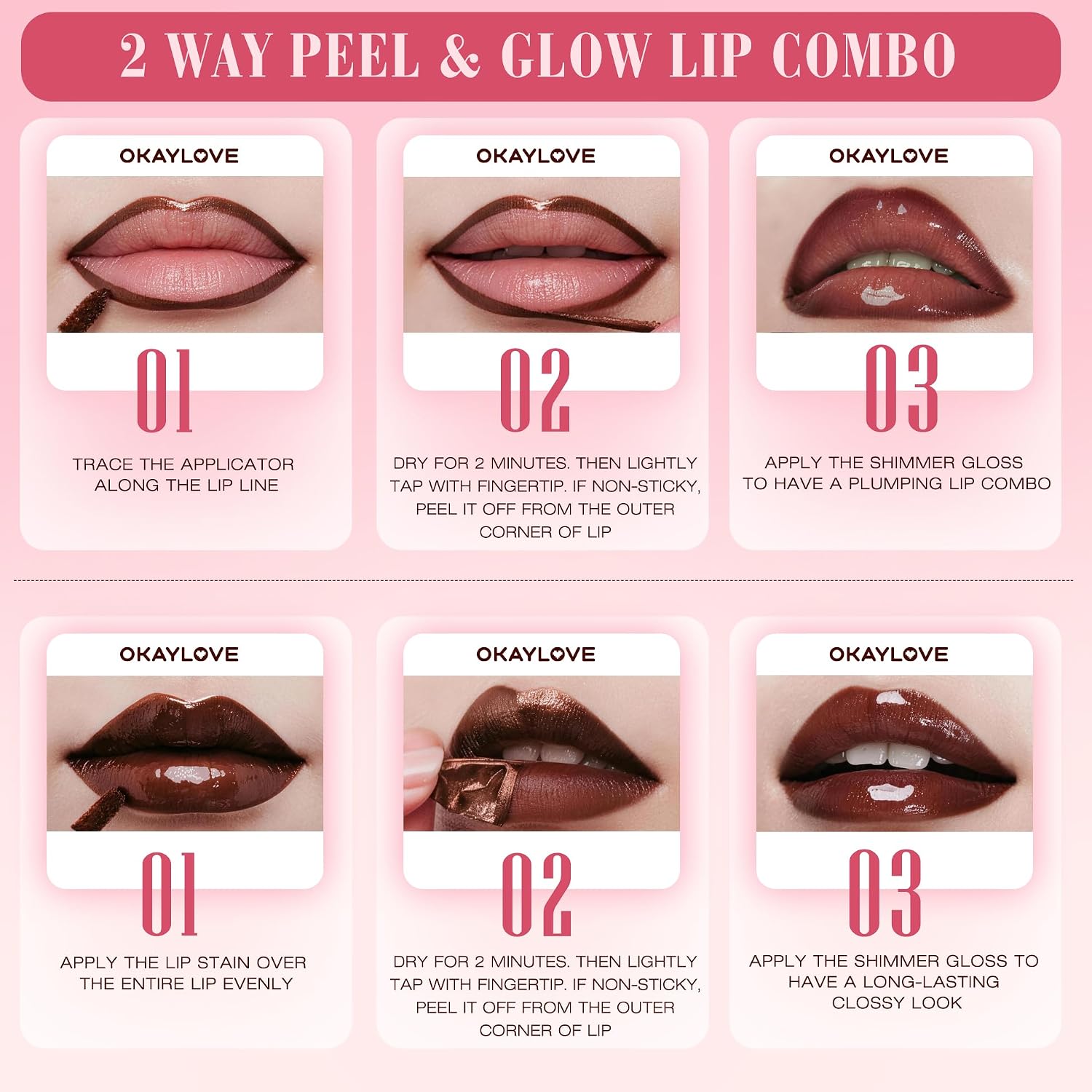 Detalle 1 de OKAYLOVE Lip Stain and Shimmer Gloss Set, Cherry Cola