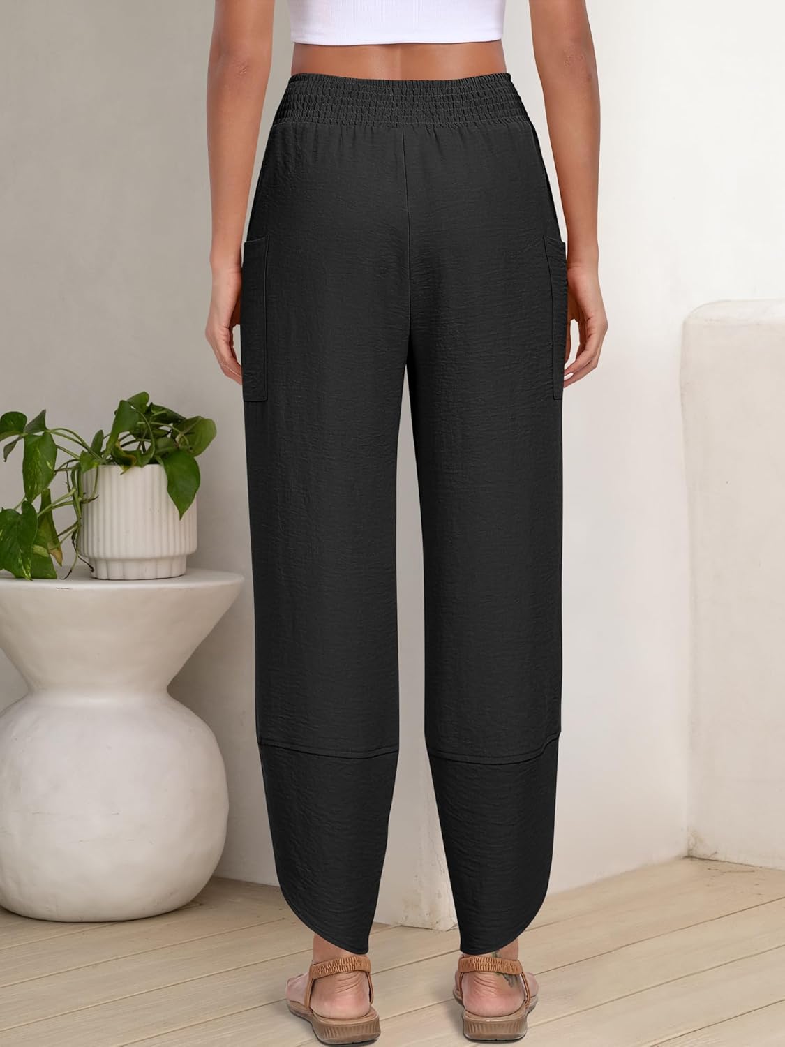 Thumbnail 4 de ANRABESS Women’s Capri Palazzo Wide-Leg Pants with Smocked High Waist