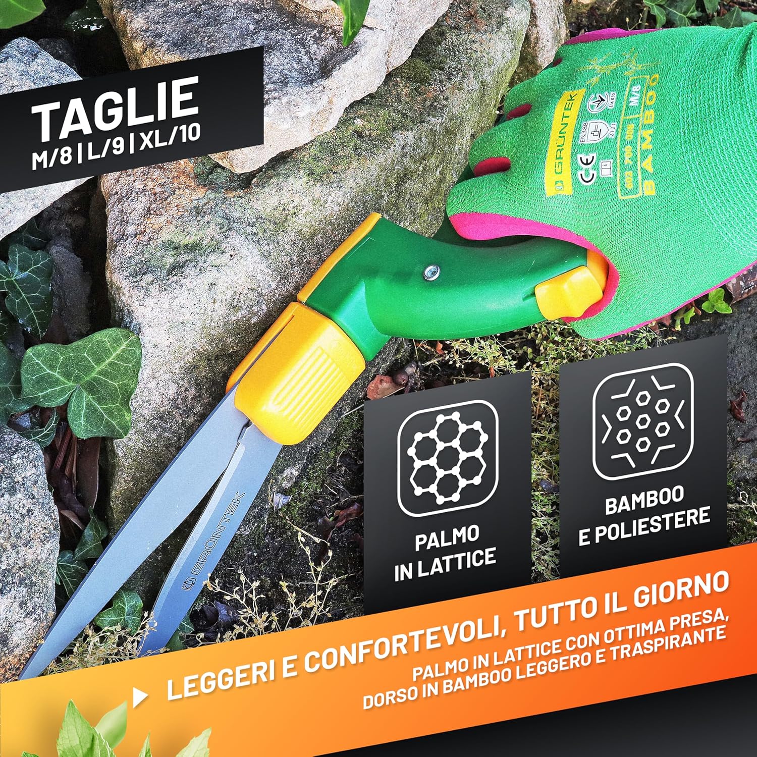 Thumbnail 1 de GRÜNTEK Guanti da Lavoro e Giardinaggio L/9 in bambù e lattice – 2 Paia, comodi e protettivi
