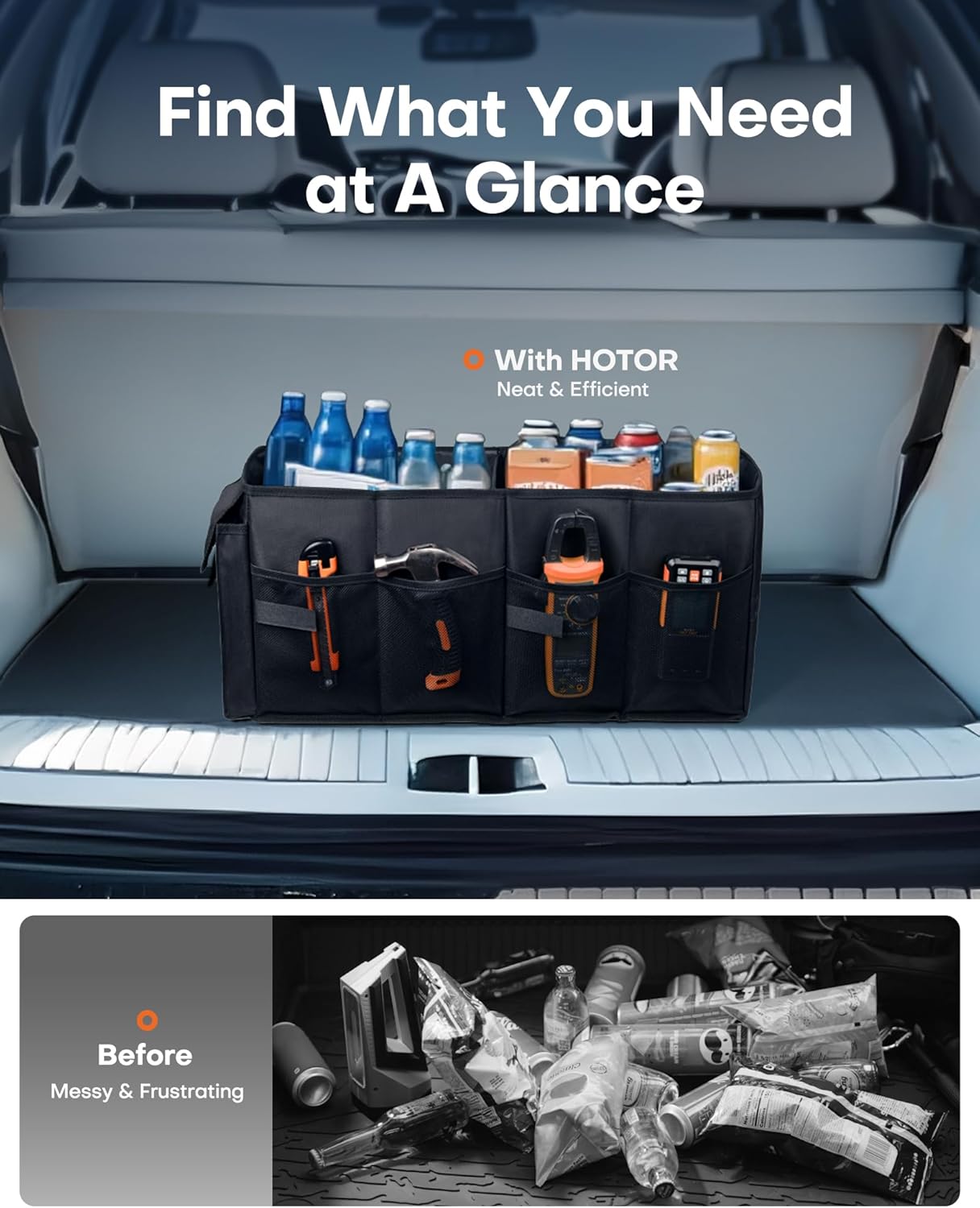 Thumbnail 6 de HOTOR Car Boot Organiser 54 cm collapsible trunk organiser
