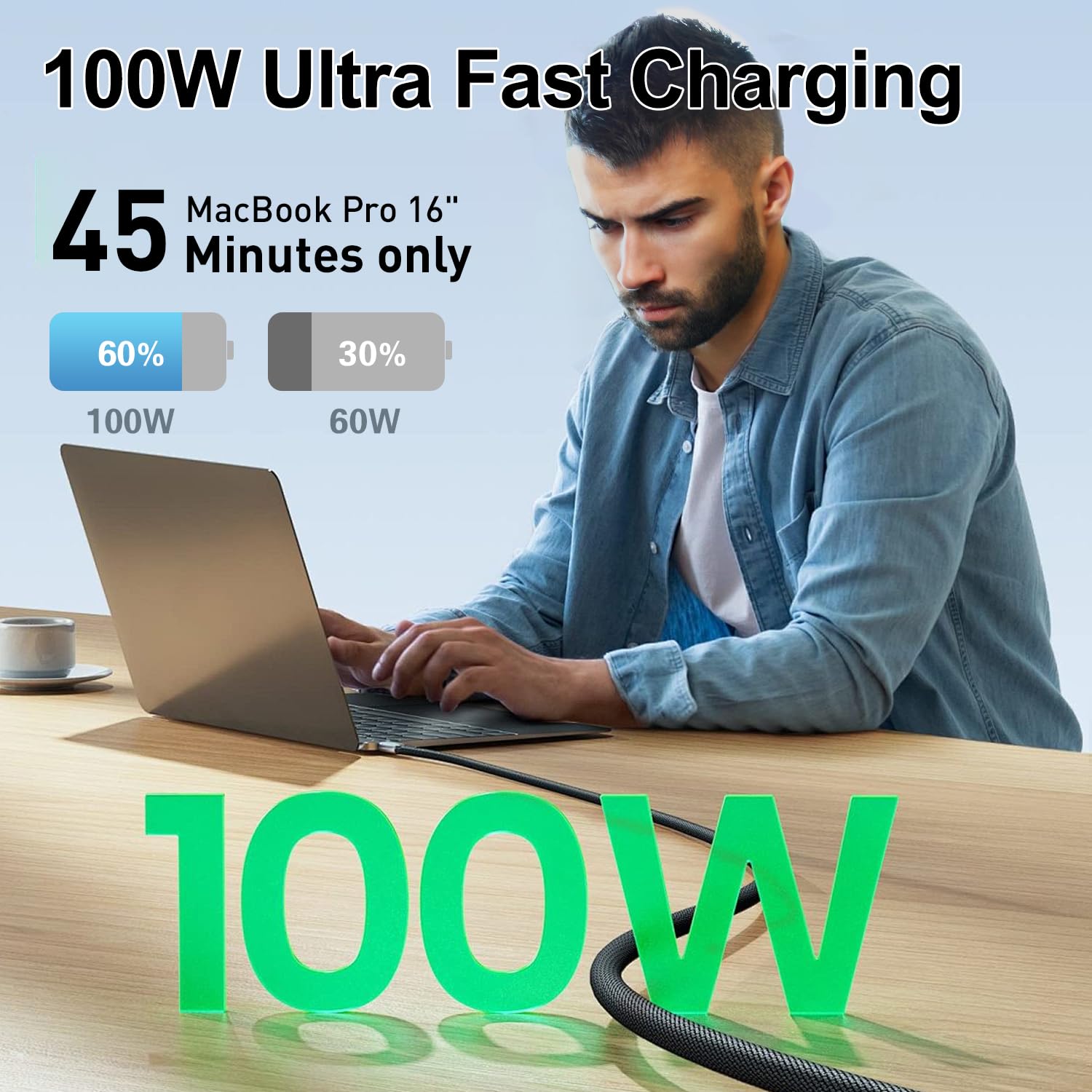 Thumbnail 4 de CAKOBLE USB‑C Verlängerungskabel 3 m – USB‑C 3.2 (10 Gbit/s, 100 W, 4K@60 Hz) mit PD 3.0