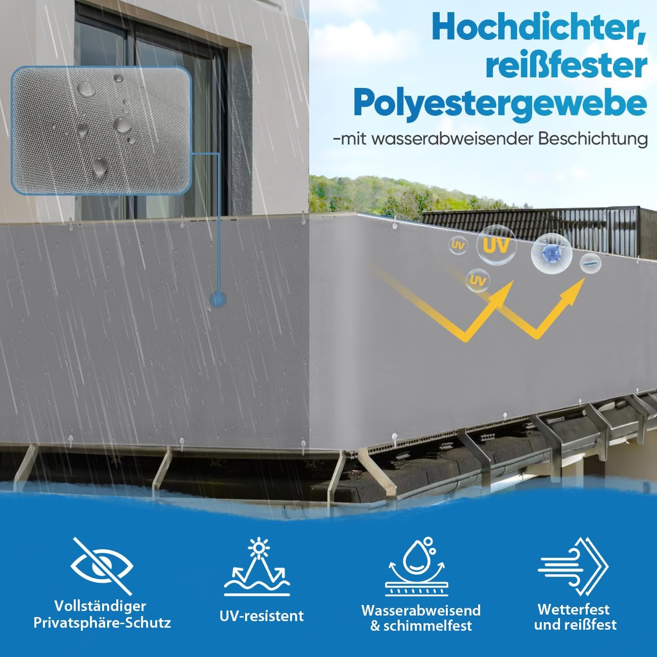Thumbnail 2 de Sekey Balkon Sichtschutz 0.9×6 m – blickdicht, UV‑schutz, einfache Montage