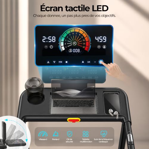 Detalle 2 de Hirvesty Tapis de Course Pliable Inclinable 15% Auto - 12 km/h, Écran Tactile