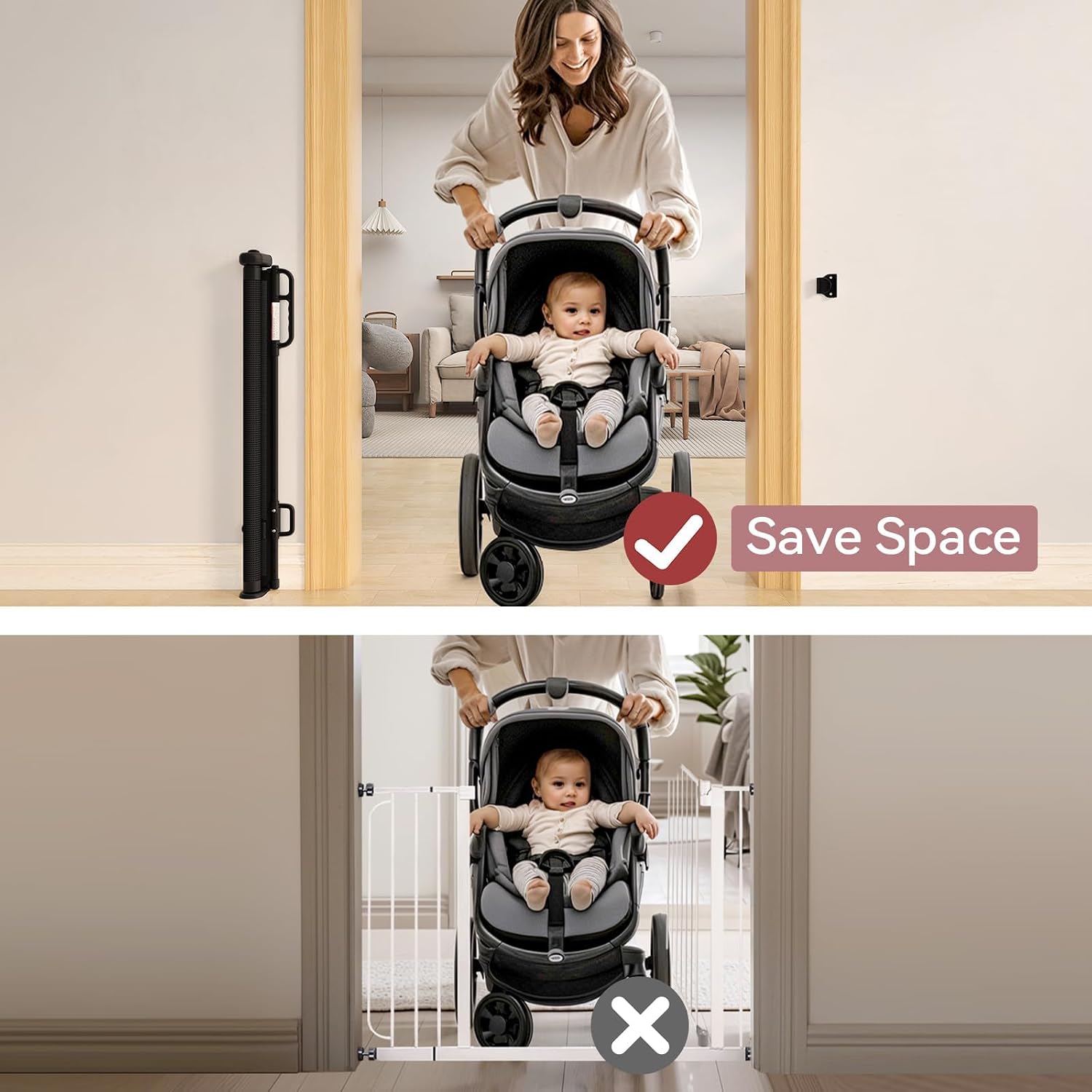 Thumbnail 3 de Retractable Baby Gate by Momcozy — 33" High, Extends to 55" Wide Mesh Gate for Doorways, Stairs and Hallways