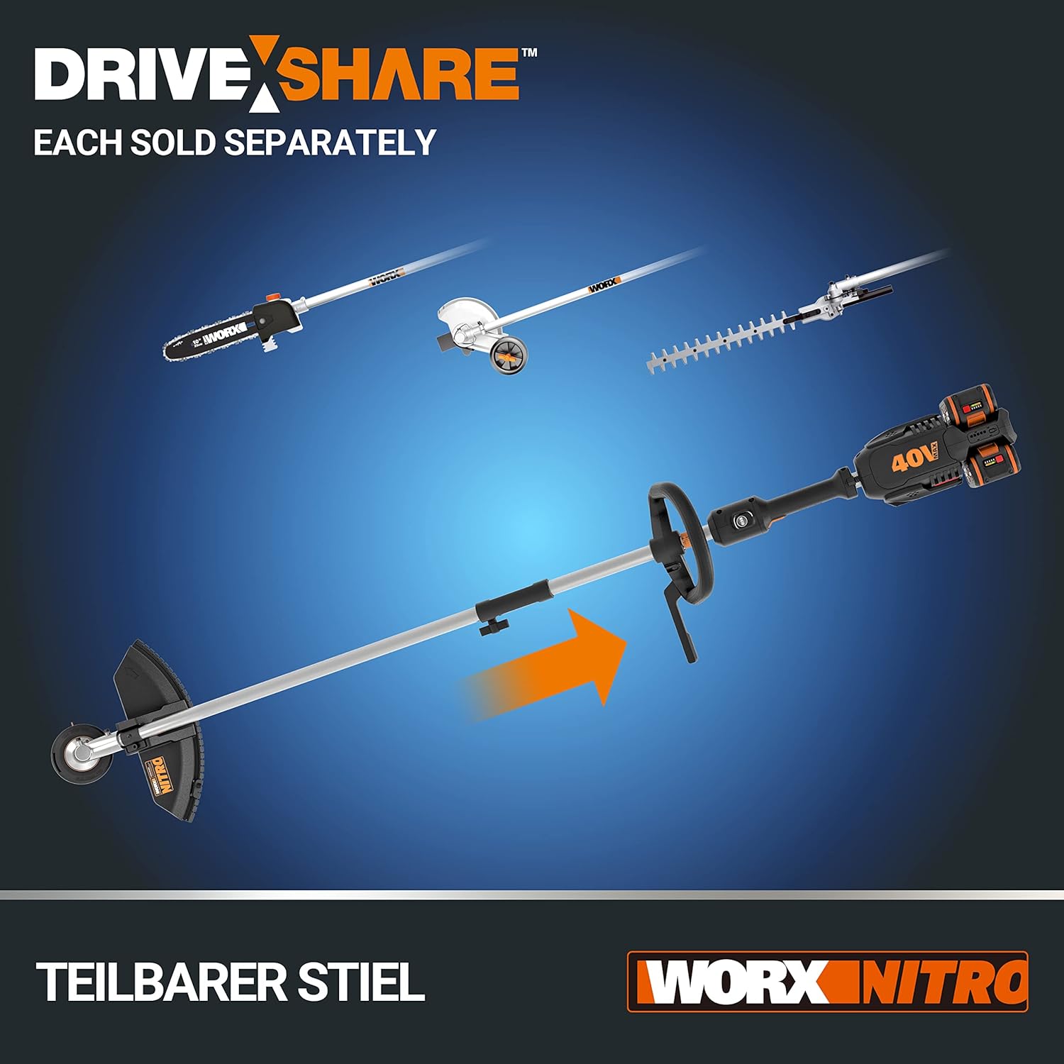 Detalle de WORX Nitro WG186E.92 Akku Sense Rasentrimmer & Freischneider – 40V, bürstenloser Motor, 38 cm Schnittkreis, ohne Akku & Ladegerät
