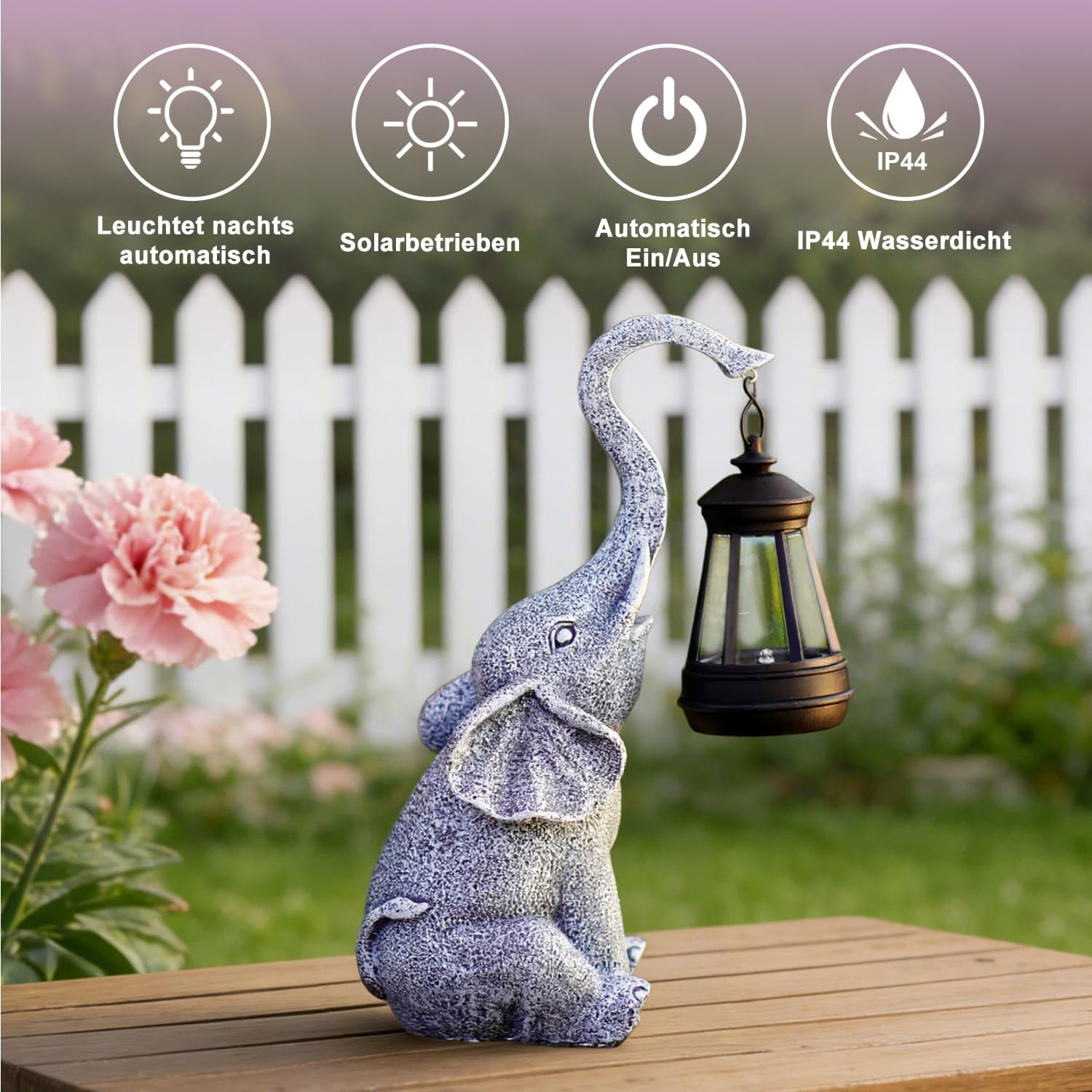 Thumbnail 5 de Yeomoo Elefanten Deko mit Solar Laterne – wetterfeste Gartenfigur mit LED-Solarlampe, 11×11×27,5 cm