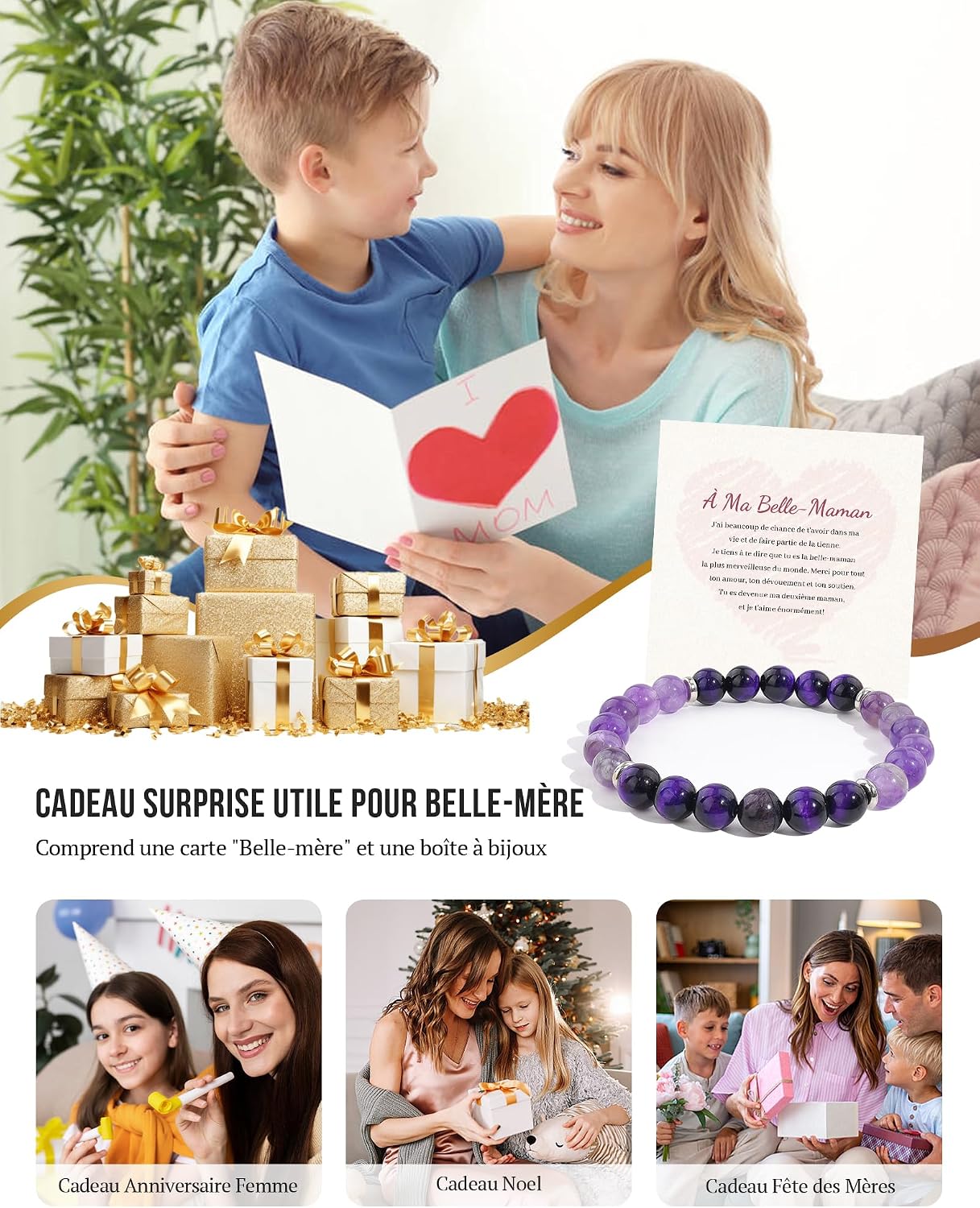 Thumbnail 5 de Seyaa Bracelet Argenté avec Améthyste naturelle — Cadeau Fête des Mères pour Maman, Belle-Mère, Amie