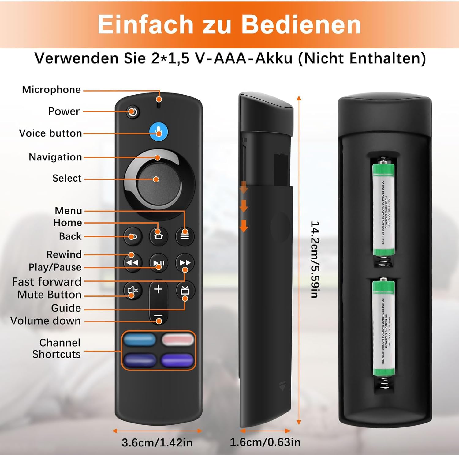 Thumbnail 5 de Ersatz-Sprachfernbedienung (3. Gen) mit Bluetooth und 4 Abkürzungsschlüsseln – kompatibel mit Smart TV 2/3 Gen, 4K, TV Cube (2./3. Gen)