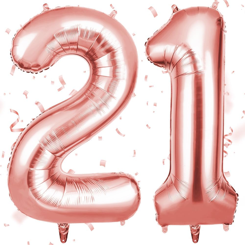 OFFCUP 40 Inch Number 21 Balloon – Large Rose Gold Foil Balloons (2-Pack)