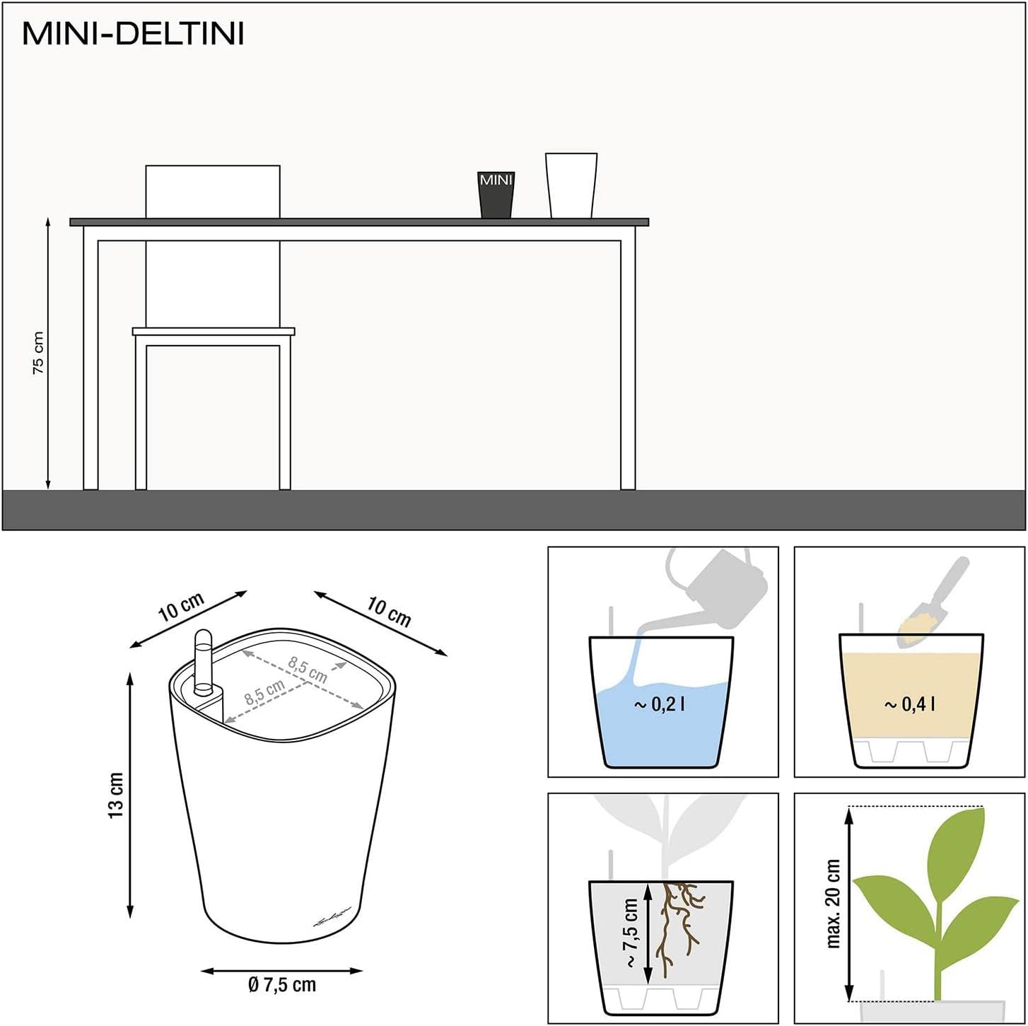 Thumbnail 6 de Lechuza MINI-DELTINI Komplettset weiß – All-in-One Pflanzgefäß mit Bewässerungssystem