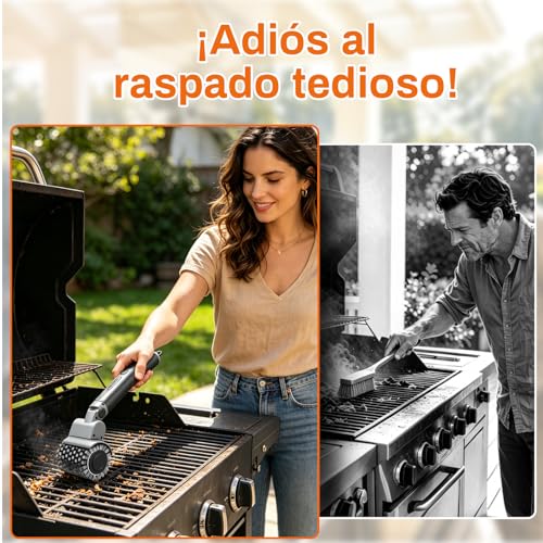 Detalle de Hiwoor Cepillo Eléctrico para Barbacoa 3 en 1: 3 Cabezas, 150 Min Autonomía, Inalámbrico y 3 Velocidades