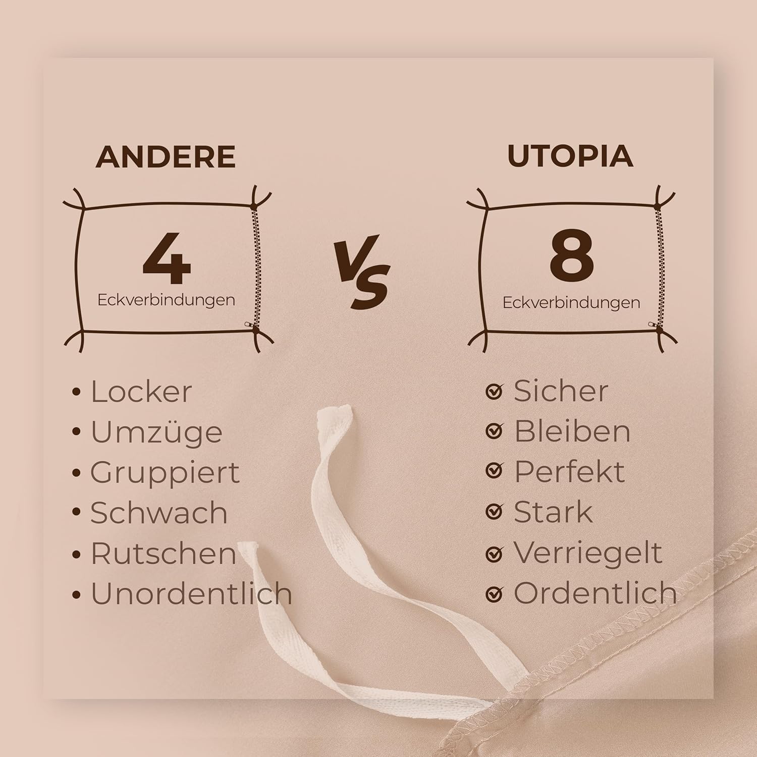 Thumbnail 6 de Utopia Bedding Bettwäsche-Set 135x200 (Mikrofaser) mit Bettbezug-Reißverschluss und Kissenbezug 80x80 – Beige