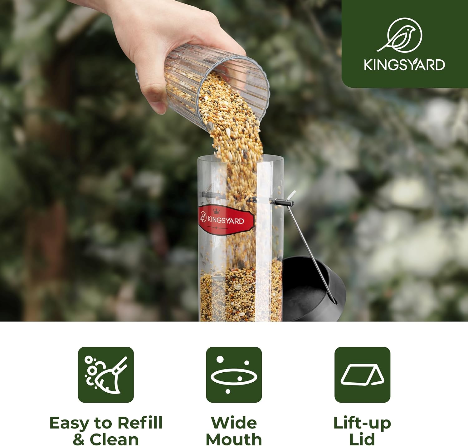Thumbnail 5 de Kingsyard 2 Pack Tube Bird Feeder for Outdoors with Removable Base and Perch, 6 Feeding Ports