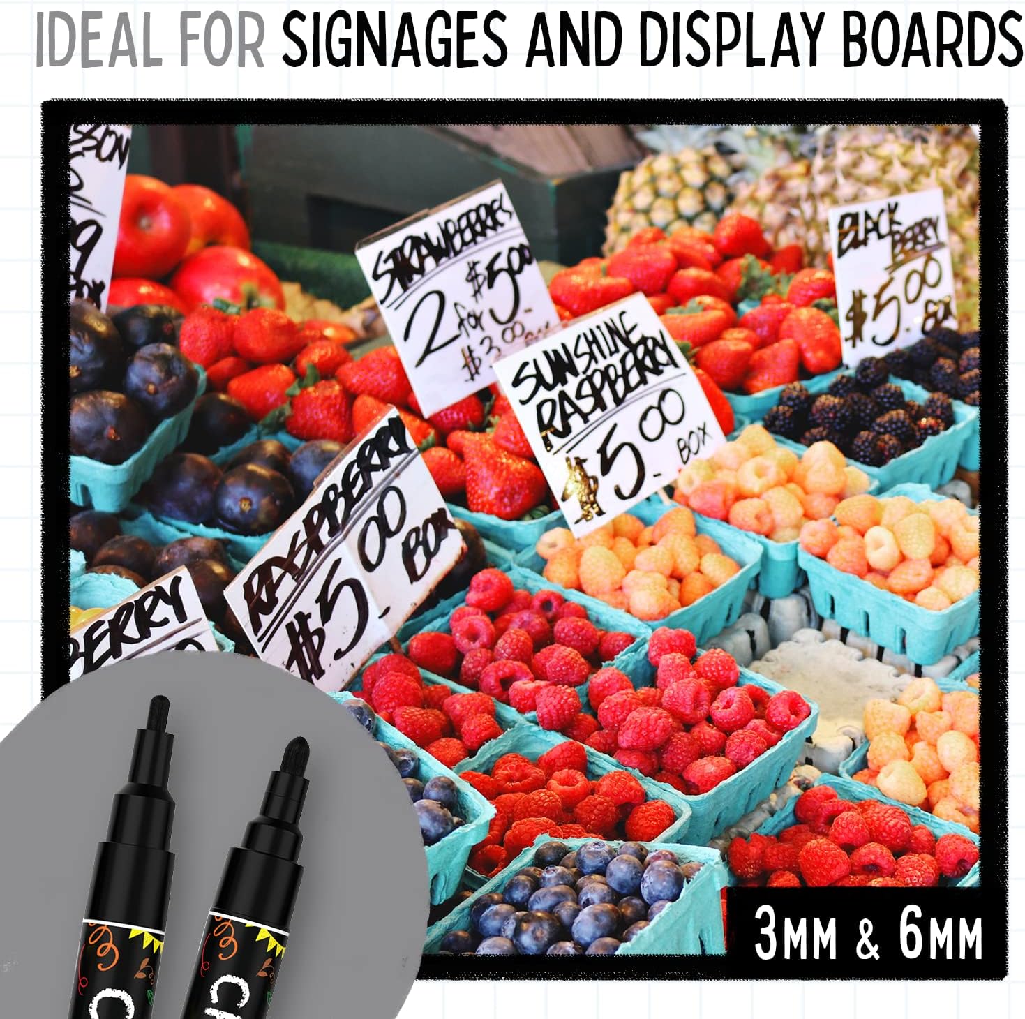 Detalle de Chalkola Kreidestifte Schwarz – 5er Multipack mit Spitzen von 1 bis 15 mm