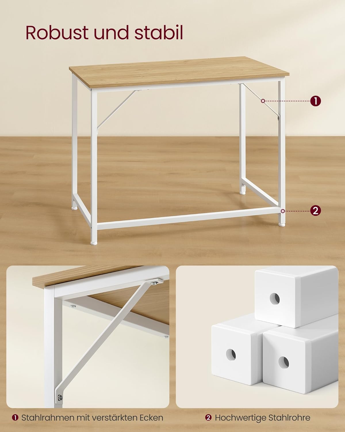 Detalle de VASAGLE Computertisch LWD041W70V2 – 100 x 50 cm Tischplatte für Büro, Arbeitszimmer & mehr