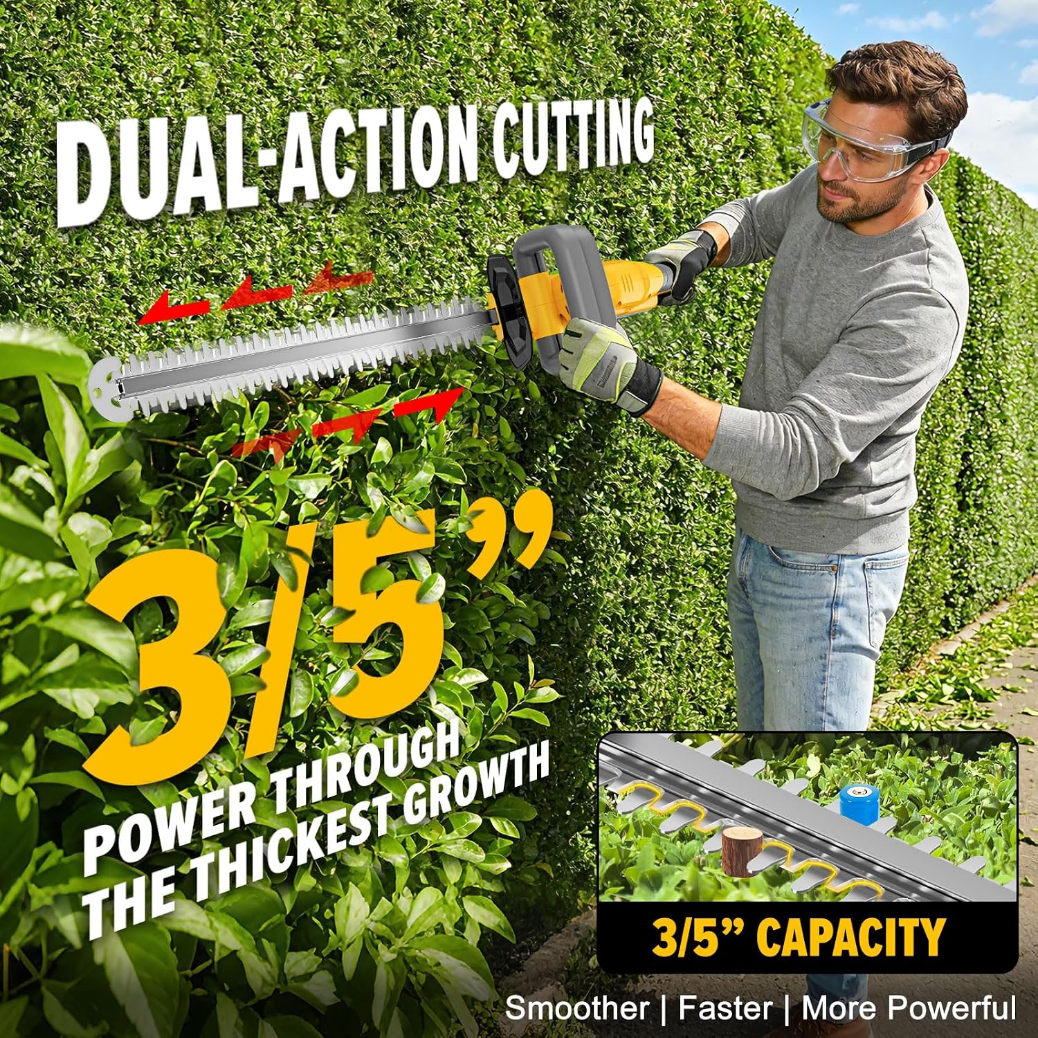 Detalle 2 de ThagBrco LLJ01 Cordless Hedge Trimmer, 22-Inch Dual-Action Blade, Brushless Motor