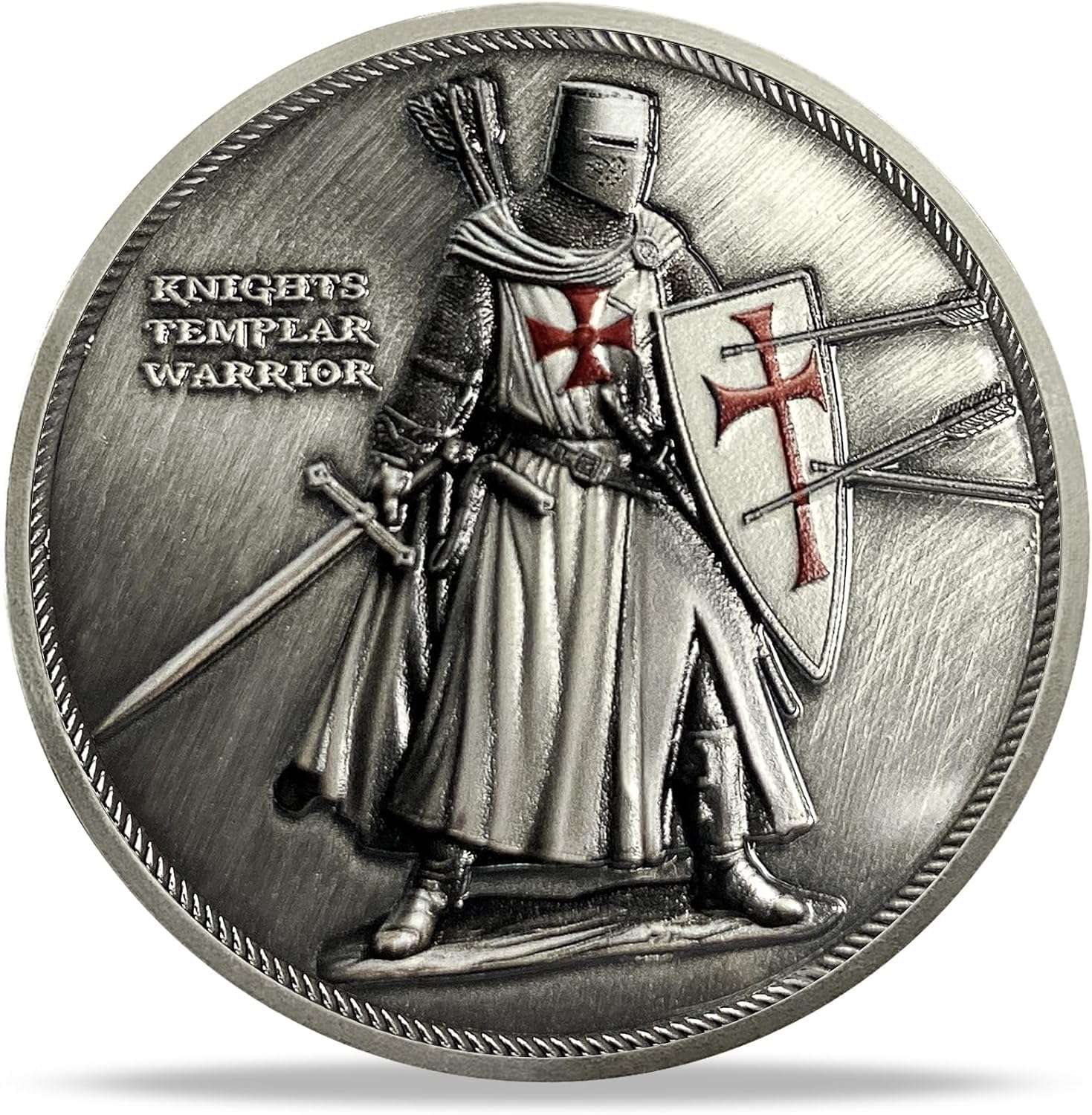 Detalle de RYUKENLM Knights Templar Challenge Coin, Antique Silver-Plated Zinc Alloy