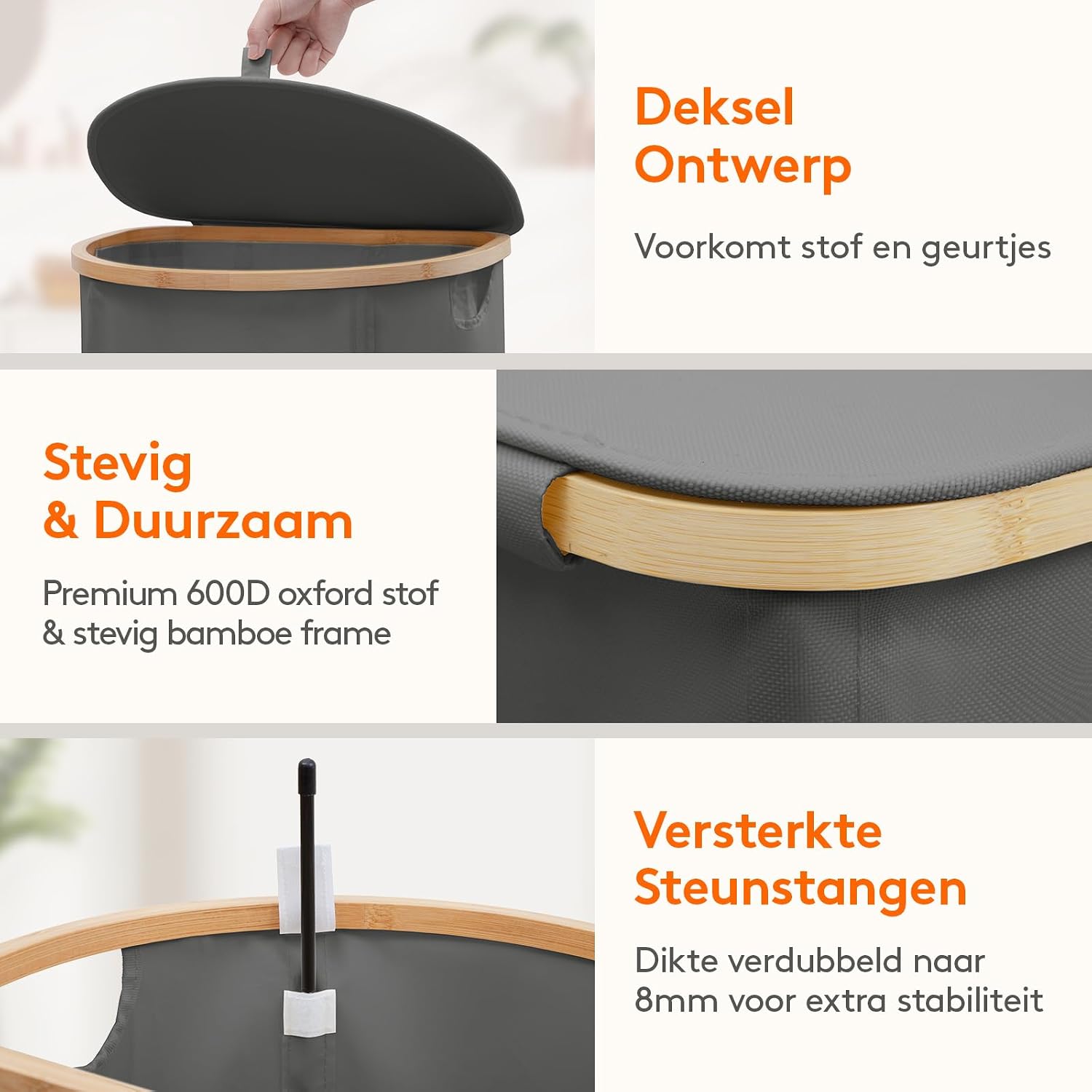 Detalle 2 de Lifewit 24302 wasmandenset 170 liter met deksel en uitneembare waszakken