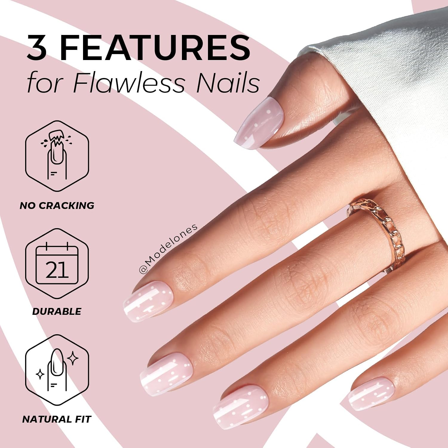 Detalle de Modelones Pink Polka Dot Press-On Nails: Short Square, 32-Piece Reusable Kit