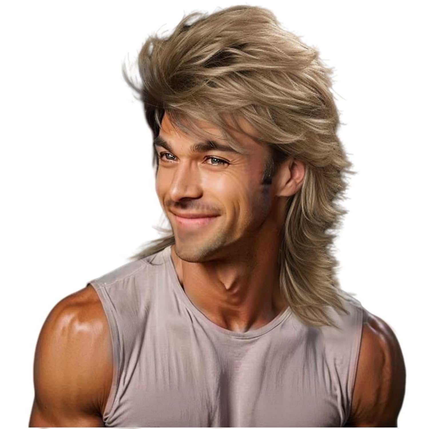 Detalle de Sabosi Blonde 80s Mullet Wig for Men, Long Synthetic Hair, Adjustable Cap