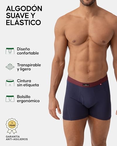 Detalle de DANISH ENDURANCE Calzoncillos Hombre Boxer Algodón Premium Pack 3 o 10 (1xNegro, 1xVerde/Naranja, 1xAzul Marino/Burdeos) con Bragueta, L
