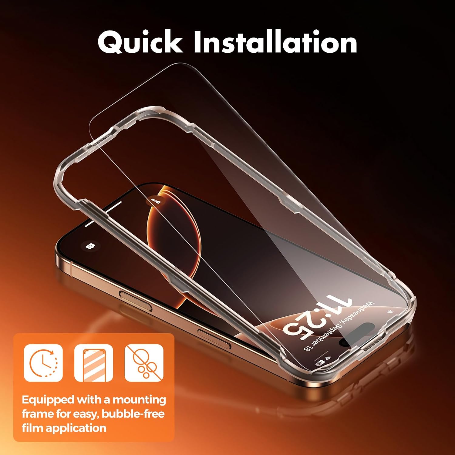 Detalle de UNBREAKcable Pellicola Protettiva per iPhone 16 Pro 6,3'' – Vetro temperato HD 9H, Copertura Totale, Pacco da 3