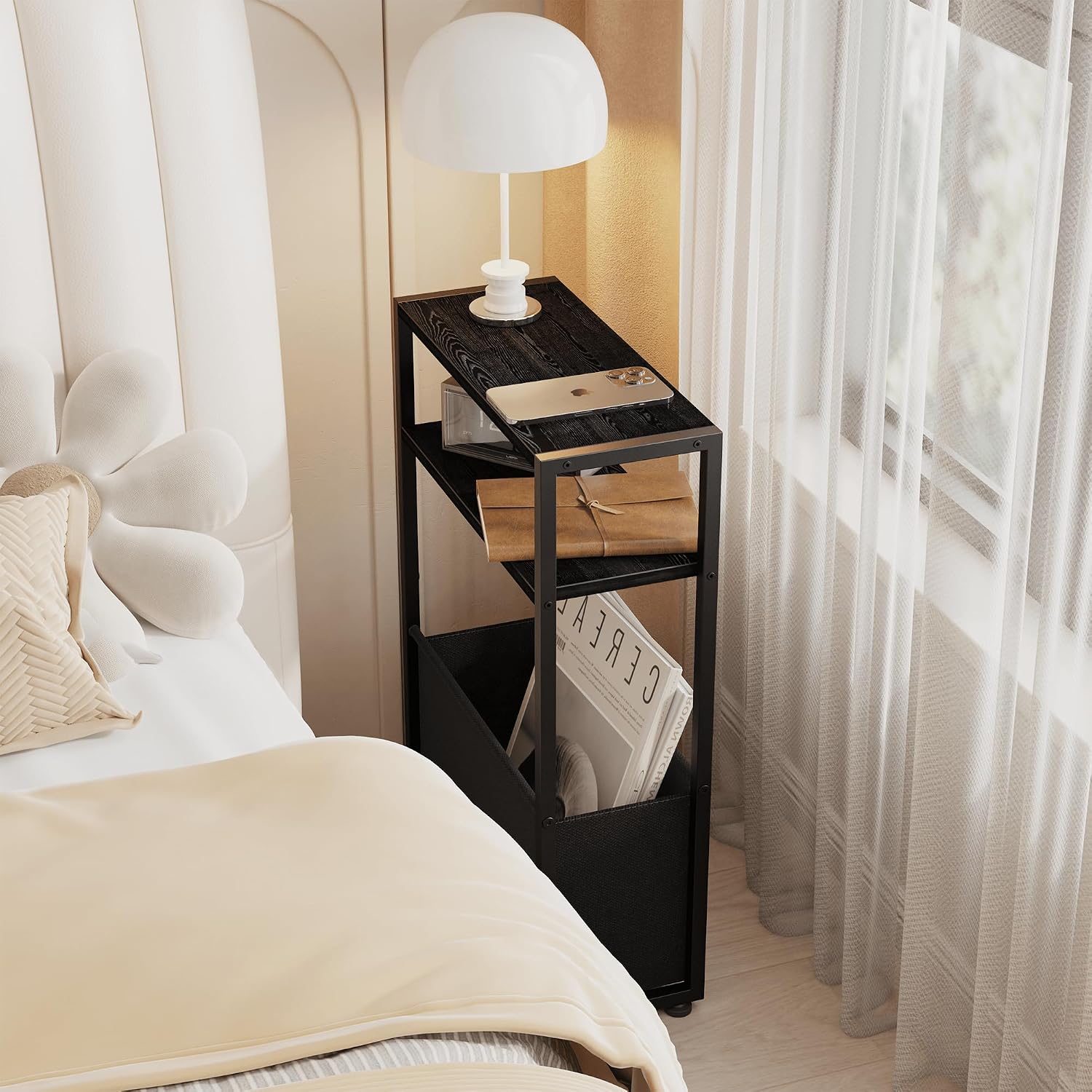 Detalle 2 de Leomonio ZBZ01 Narrow Side Table with Magazine Rack and Fabric Basket