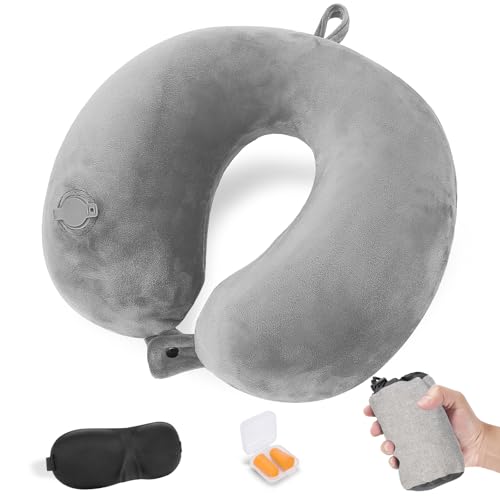 Cirrord Coussin de Voyage Gonflable pour Avion — Oreiller de Nuque Ultraléger avec Masque et Bouchons d’oreilles