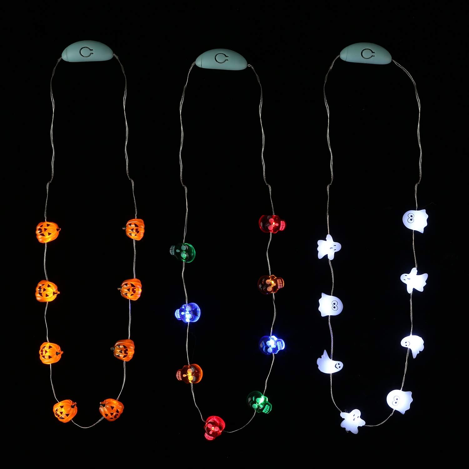 Detalle de JASHIKA LED-NE-01 Halloween Necklace Set of 3 with Color-Changing LEDs