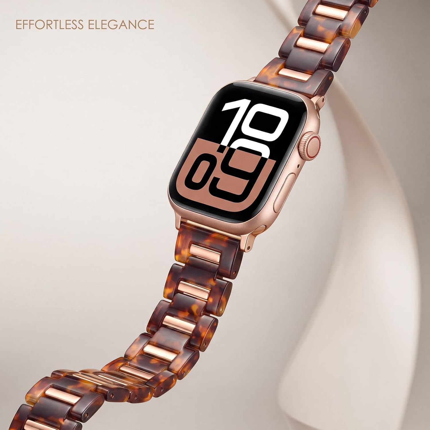 Detalle de V-MORO Resin Band for Apple Watch (42mm/41mm/40mm/38mm) — Rose Gold Inlay, Lightweight Hybrid Band
