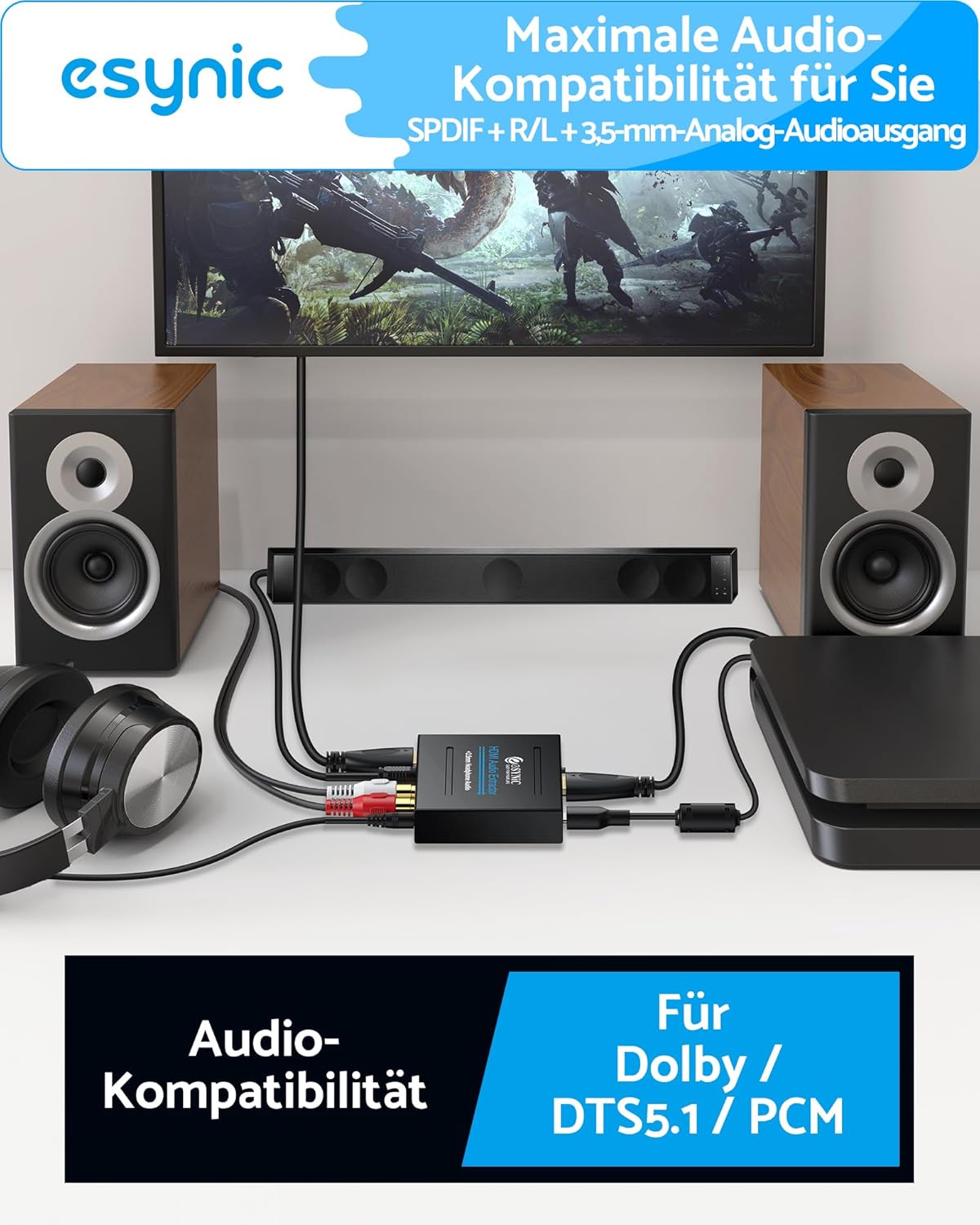 Thumbnail 5 de eSynic Professioneller HDMI-Audio-Extraktor: 4K-HDMI-Adapter mit SPDIF, L/R und 3,5-mm-Ausgang