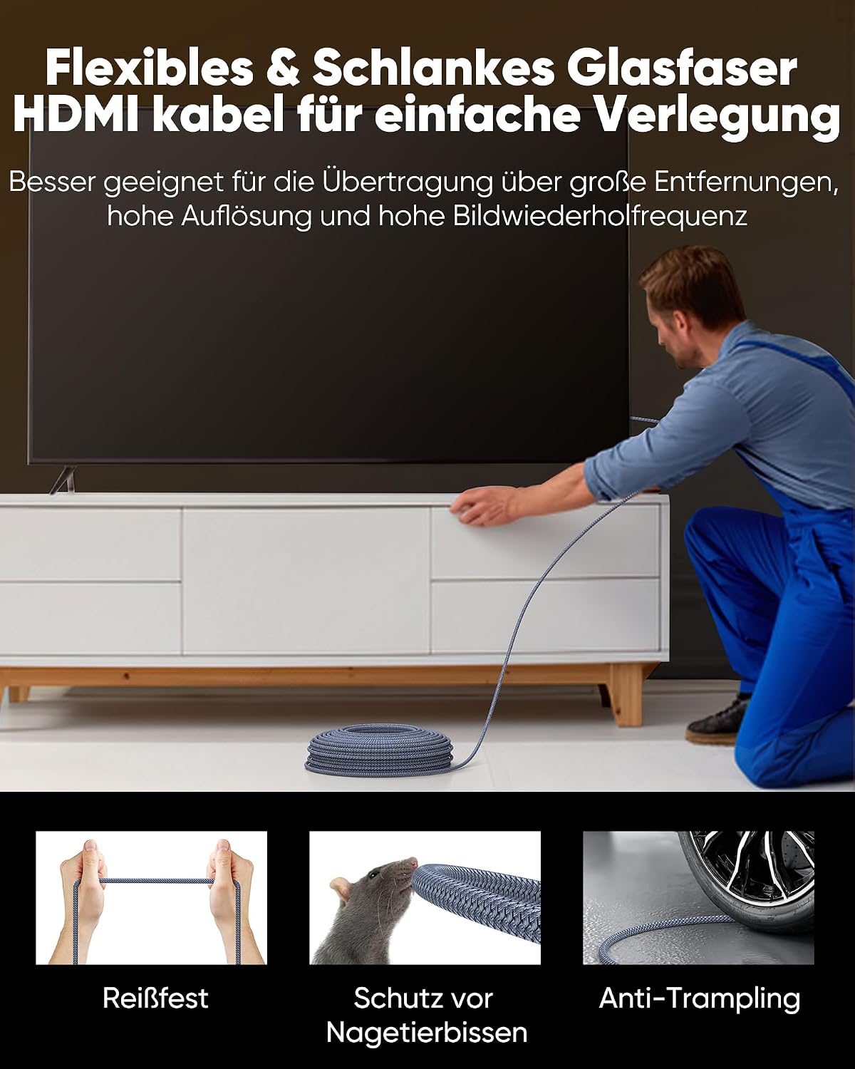 Detalle de SNOWKIDS Glasfaser HDMI Kabel 15 m – 8K/HDMI 2.1 (48 Gbps) für 8K@60Hz und 4K@120Hz
